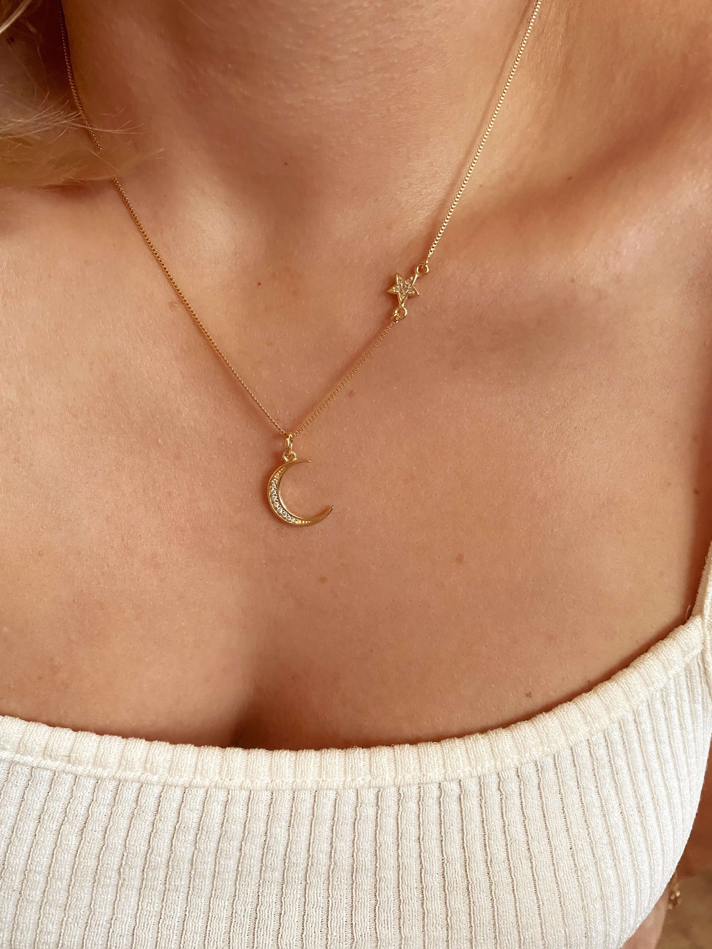 GoldFi Moon and Star Necklace 18k Gold Filled