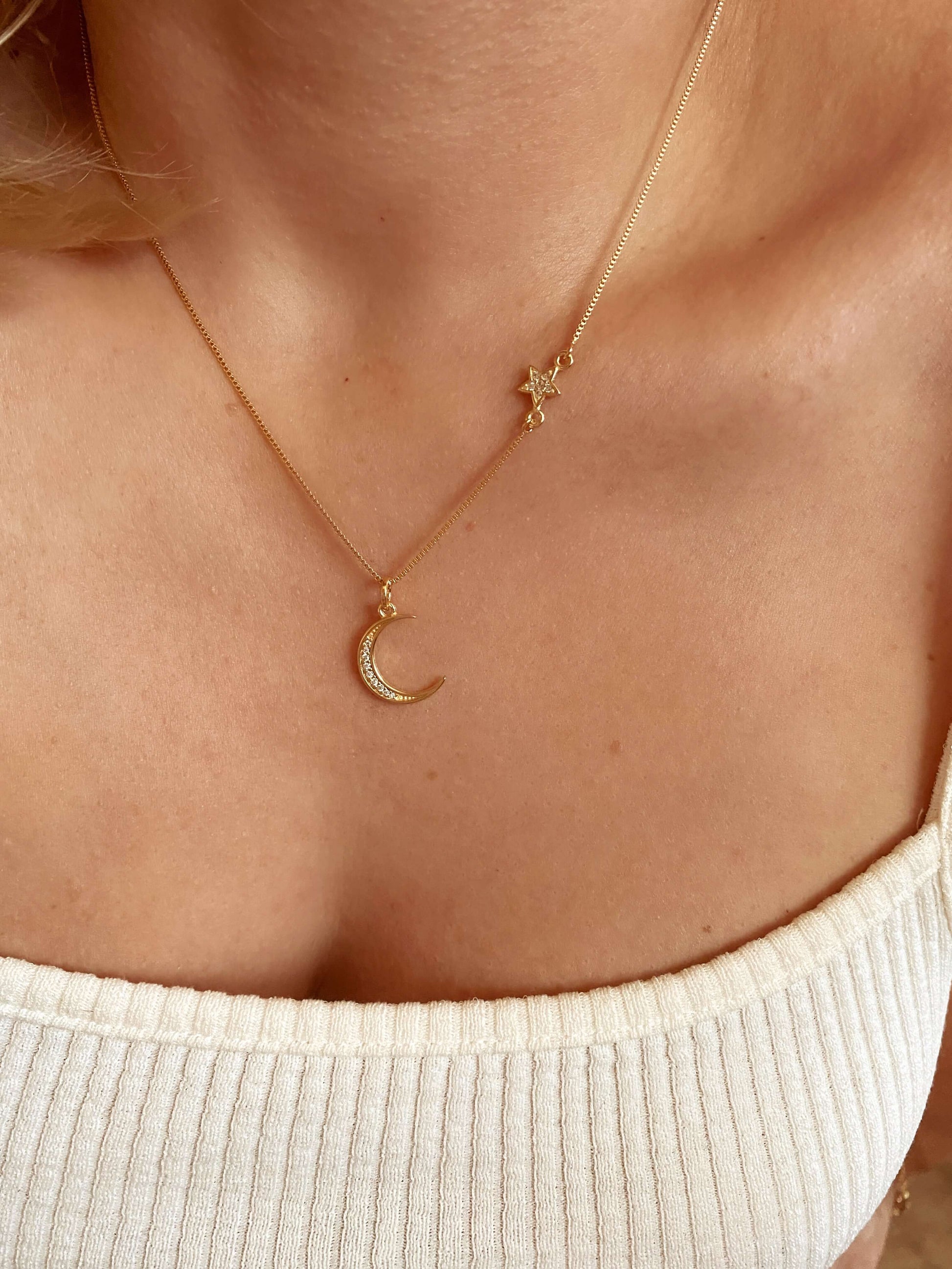 GoldFi Moon and Star Necklace 18k Gold Filled