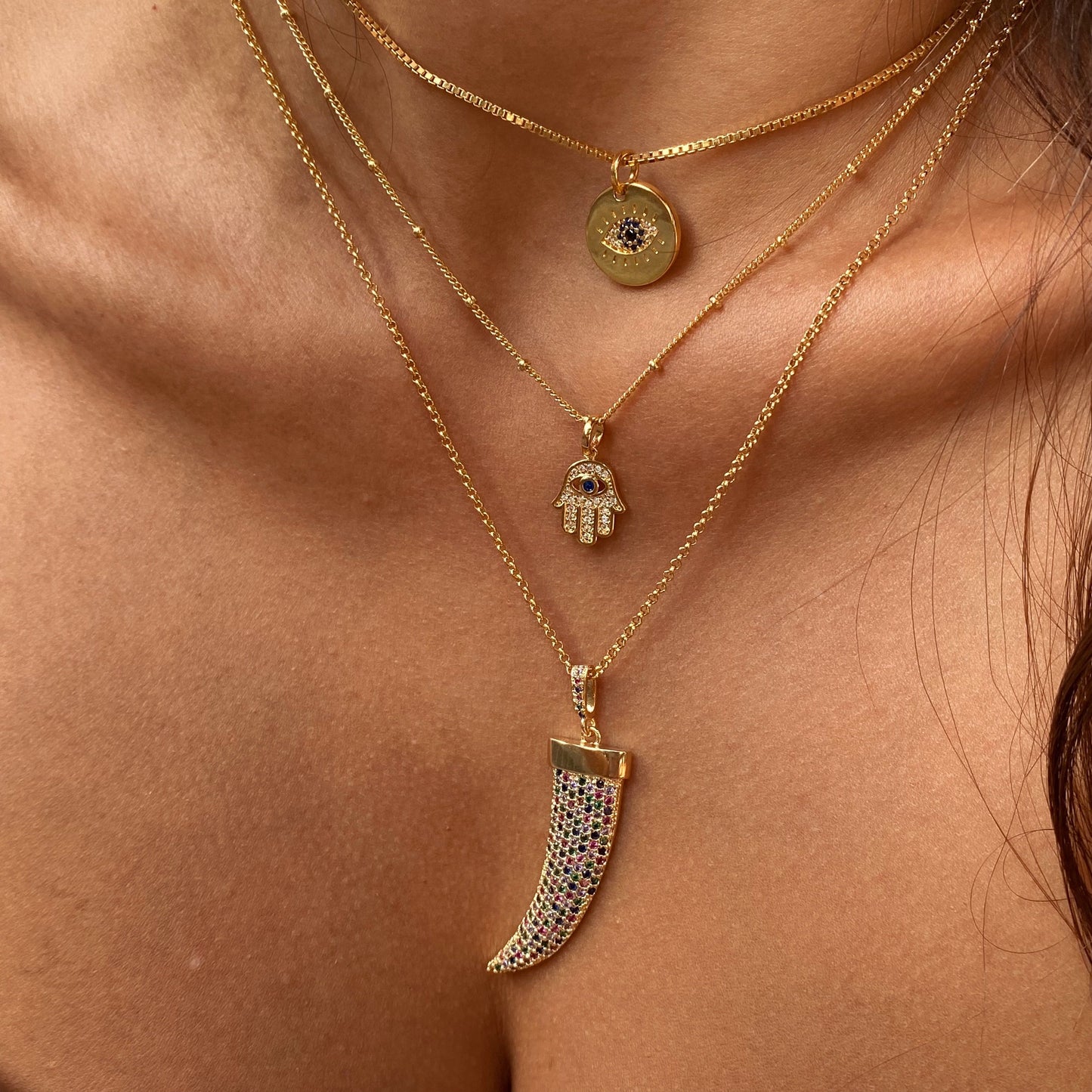GoldFi Multicolor Cubic Zirconia Tusk Pendant Made of 18k Gold Filled