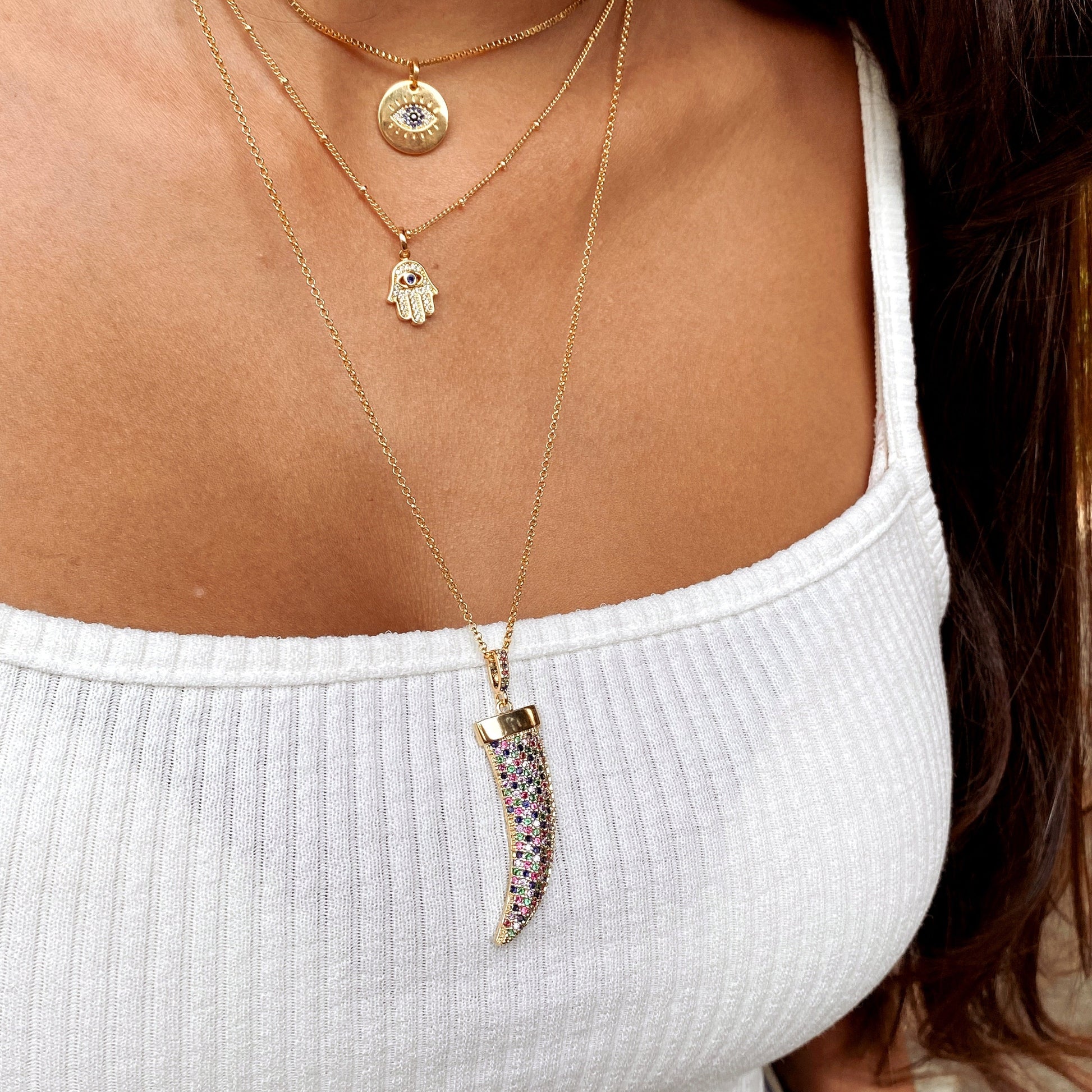 GoldFi Multicolor Cubic Zirconia Tusk Pendant Made of 18k Gold Filled
