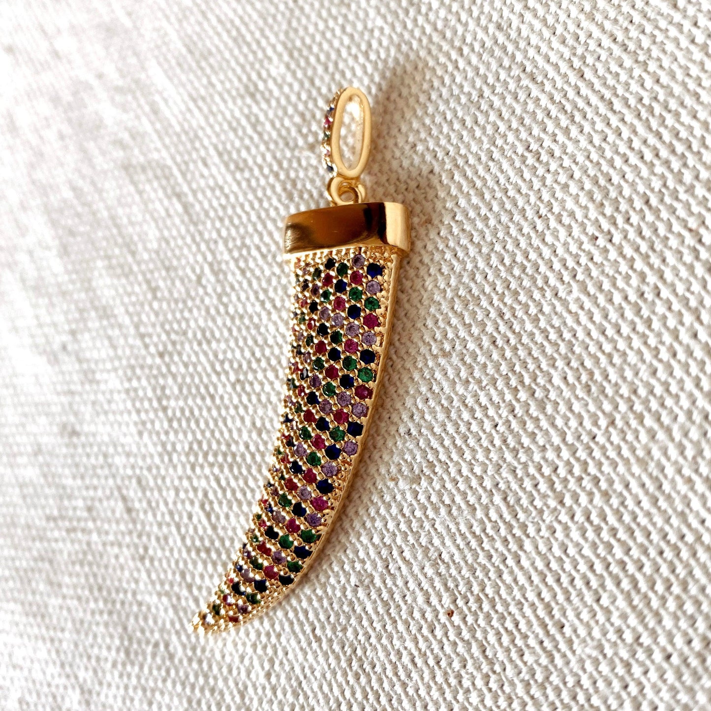 GoldFi Multicolor Cubic Zirconia Tusk Pendant Made of 18k Gold Filled
