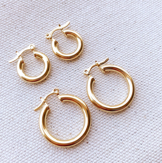 GoldFi Very Light 18k Gold Filled Medium Thick Selena Hoop Earrings