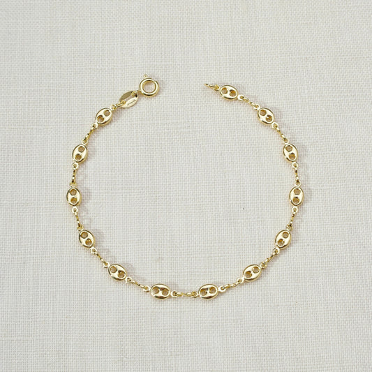 18k Gold Filled Fancy Puff Links Chain Bracelet