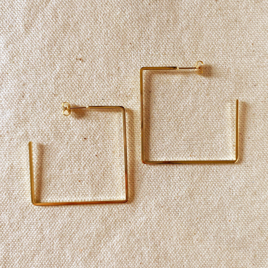 18k Gold Filled Square Shaped Wire Half Hoop Earrings