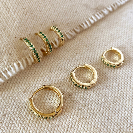 18k Gold Filled Emerald Hoop Trio