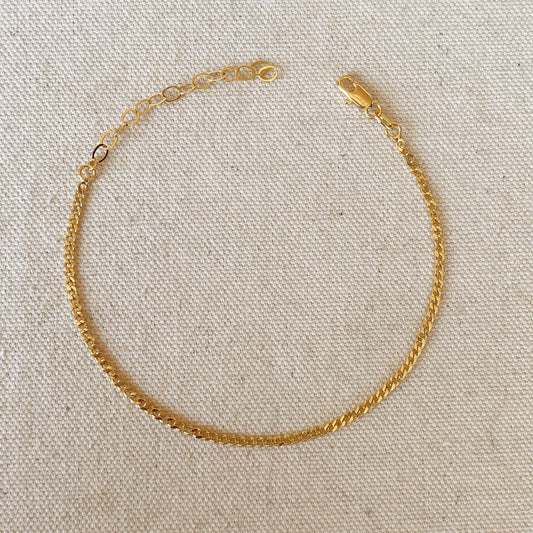 18k Gold Filled 2.0mm thickness Cuban Anklet Size 9"