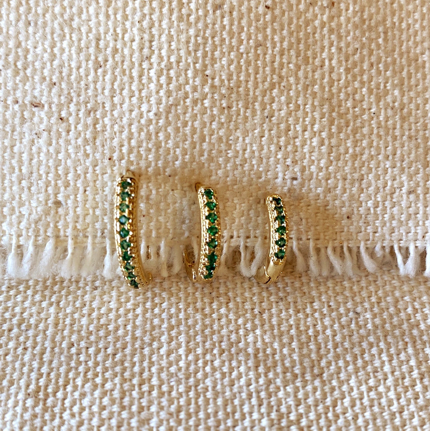 18k Gold Filled Emerald Hoop Trio