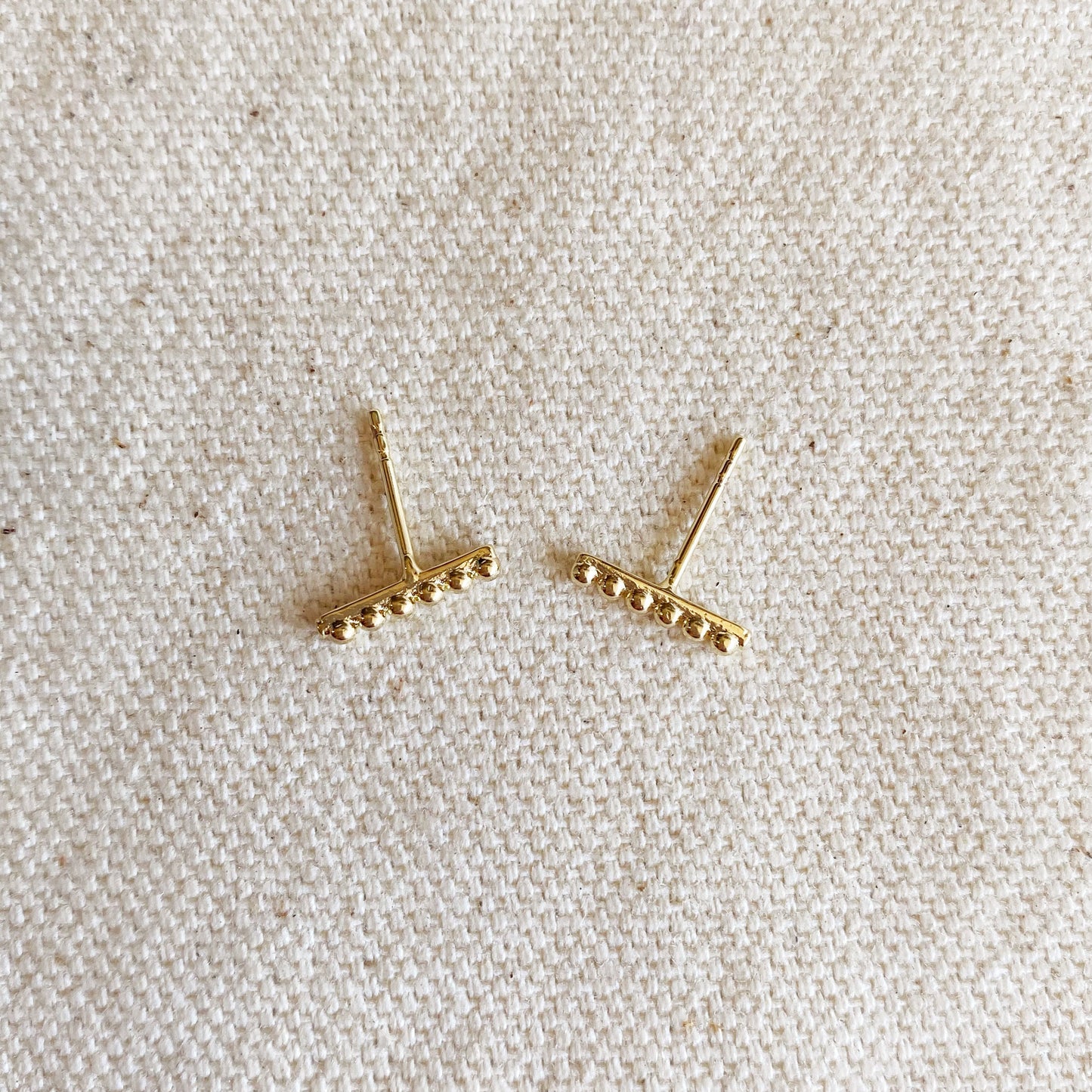 18k Gold Filled Beaded Bar Stud Earrings