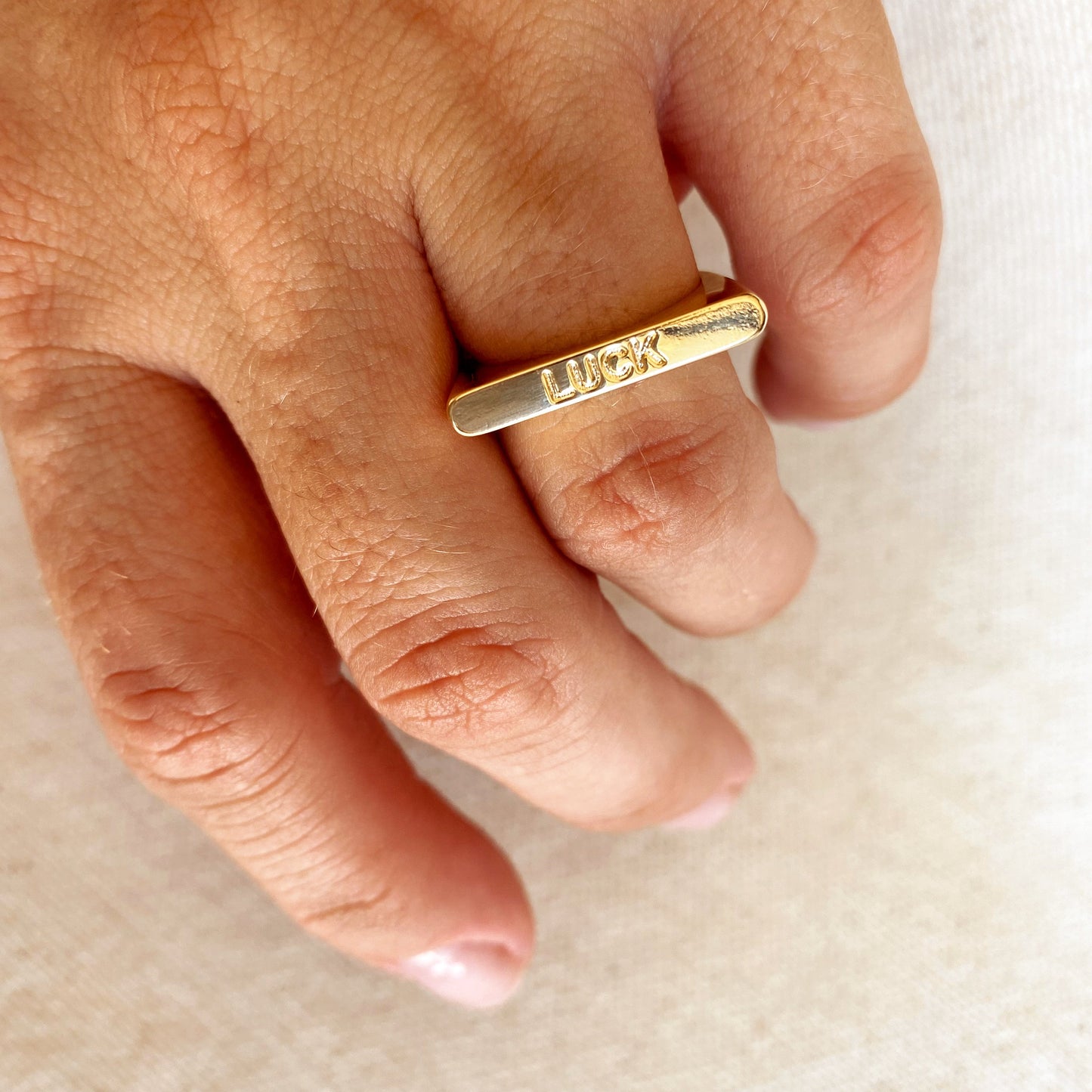 GoldFi 18k Gold Filled Luck Engraved Stackable Ring