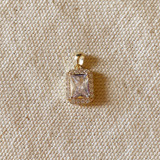 18k Gold Filled Clear Cubic Zirconia Cushion Cut Charm