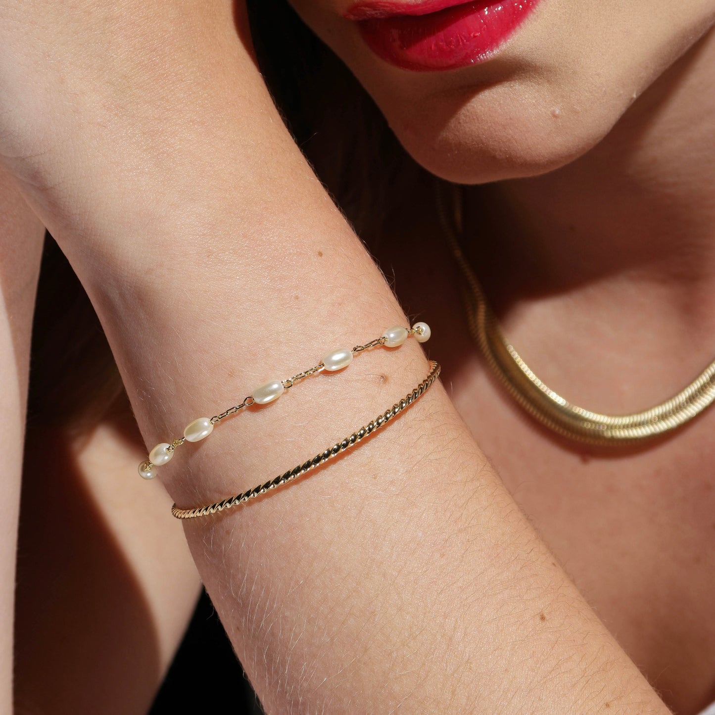 18k Gold Filled Gold And Pearl Cuff Bracelet