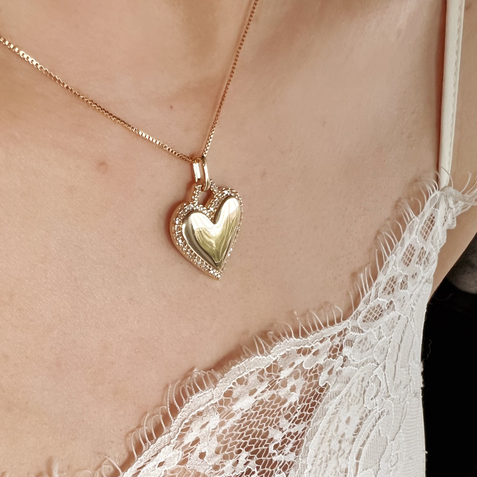 GoldFi 18k Gold Filled Heart Pendant With Cubic Zirconia Around