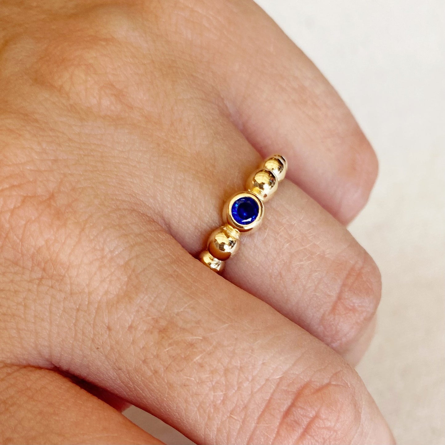 GoldFi 18k Gold Filled Beaded Blue Cubic Zirconia Bezel Ring