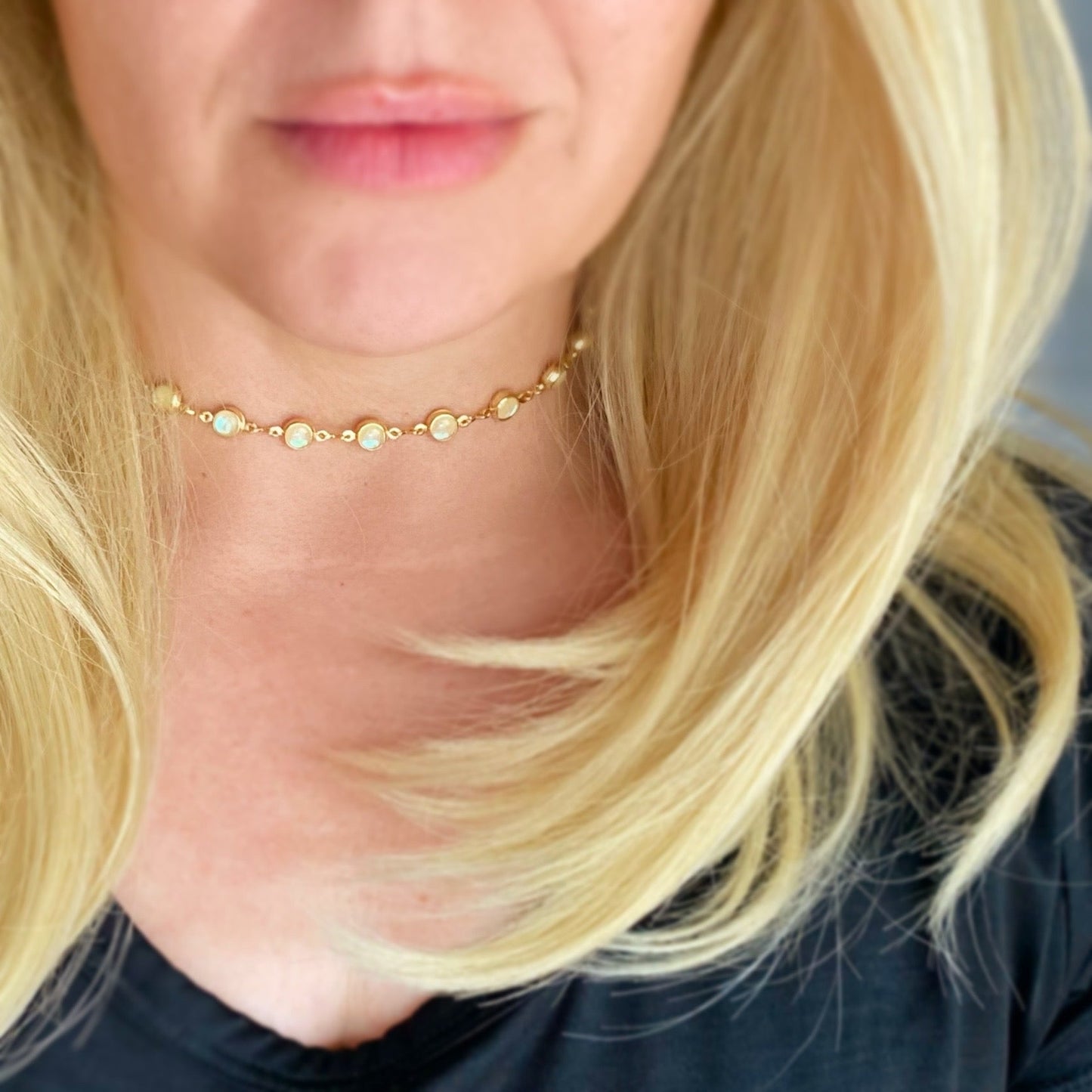 18k Gold Filled Rounded Opal Choker