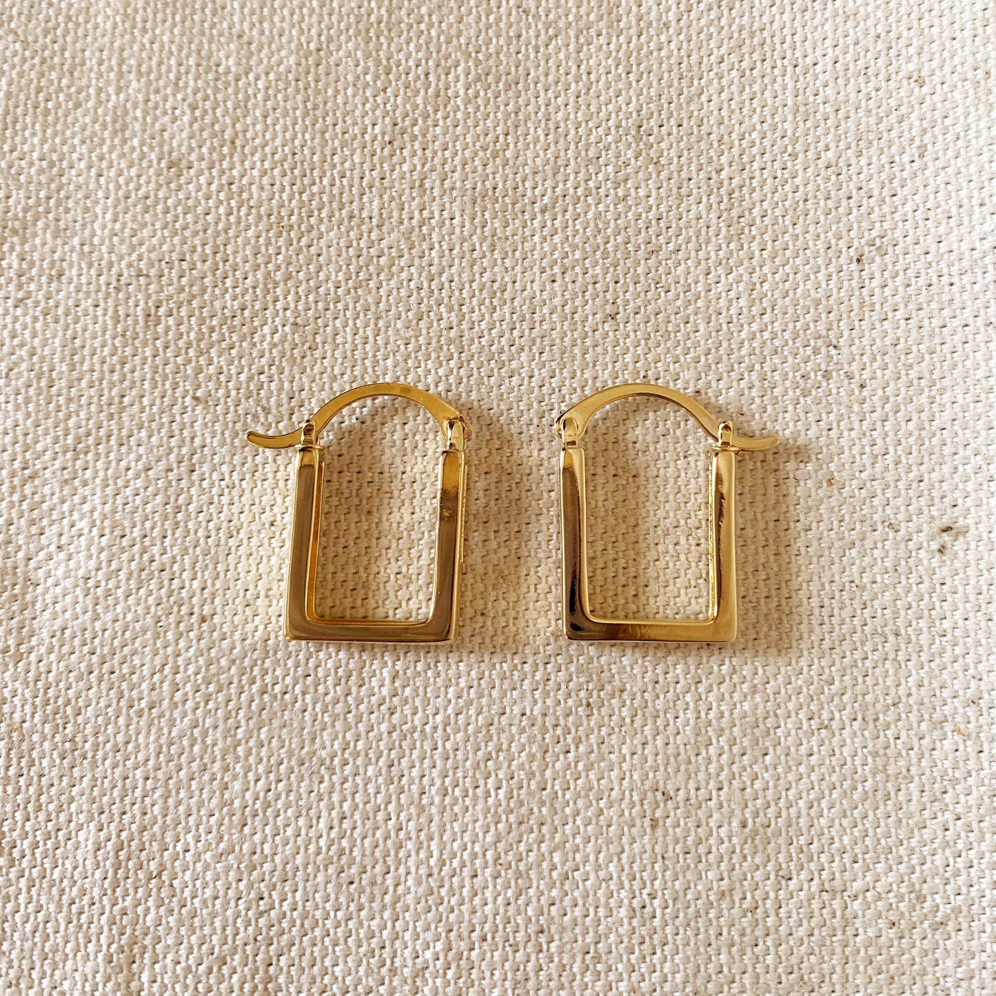 Gold Square Hoop Earrings Featuring Baguette Cubic Zirconia