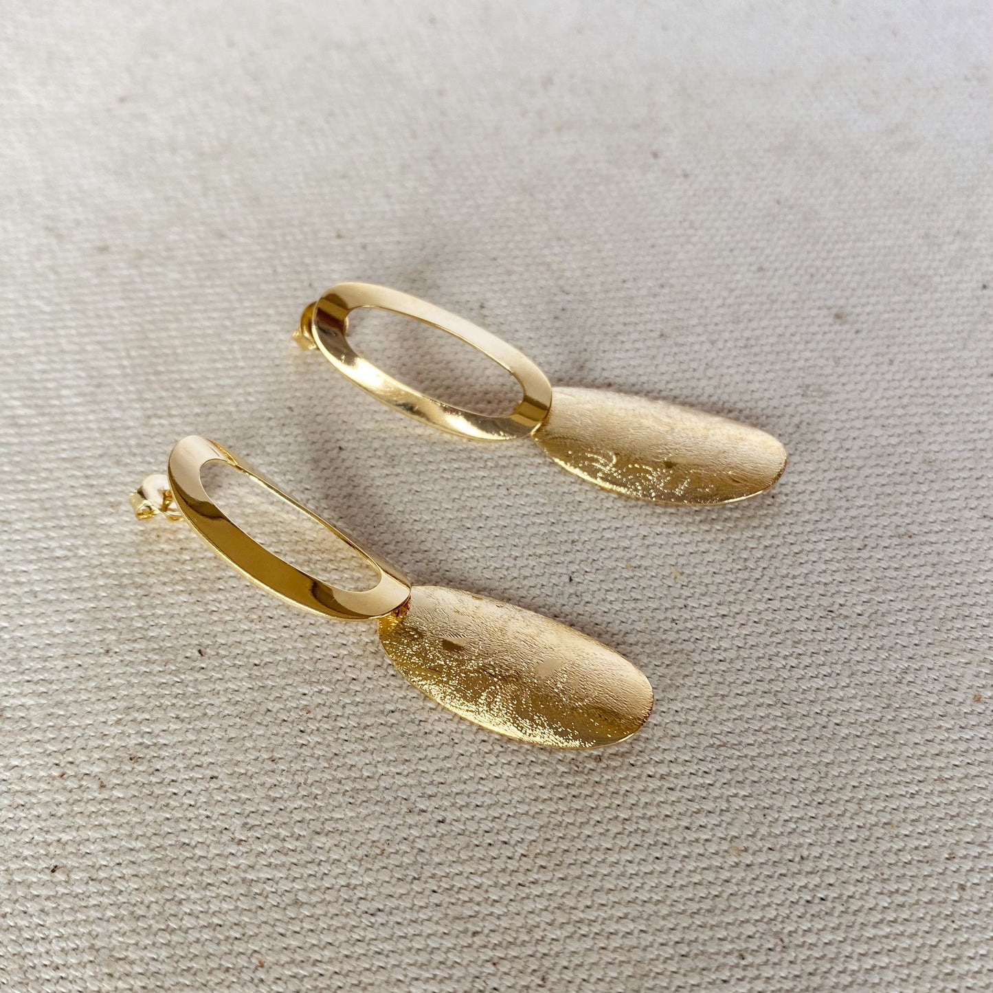 18k Gold Filled Fancy Brushed Elliptical Earrings