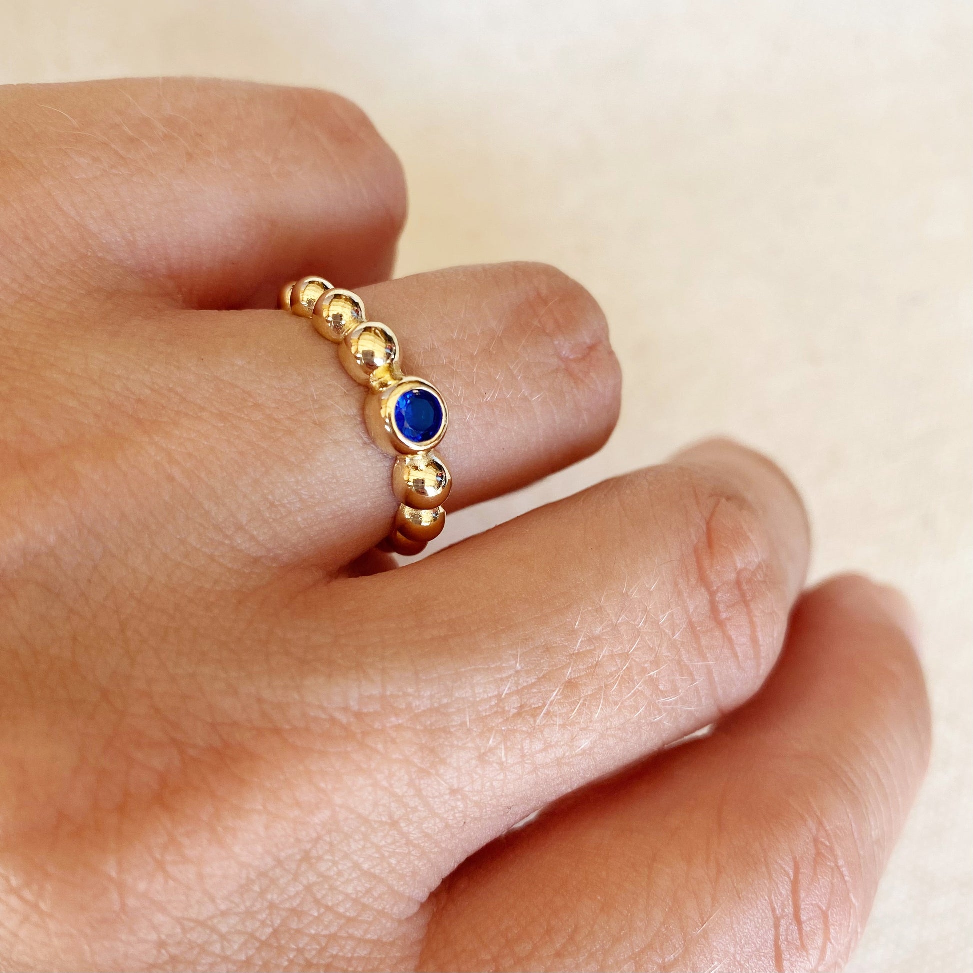 GoldFi 18k Gold Filled Beaded Blue Cubic Zirconia Bezel Ring