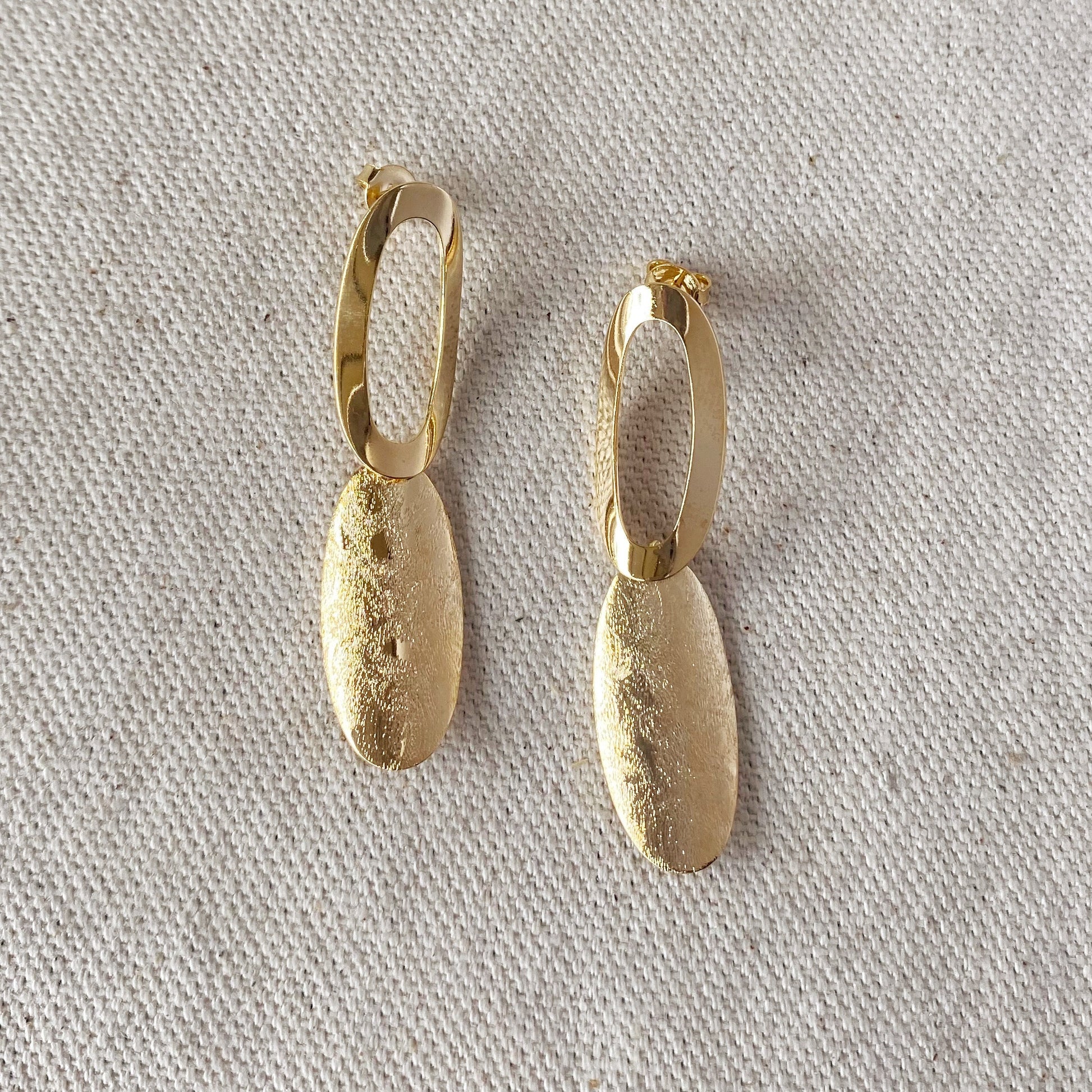 18k Gold Filled Fancy Brushed Elliptical Earrings