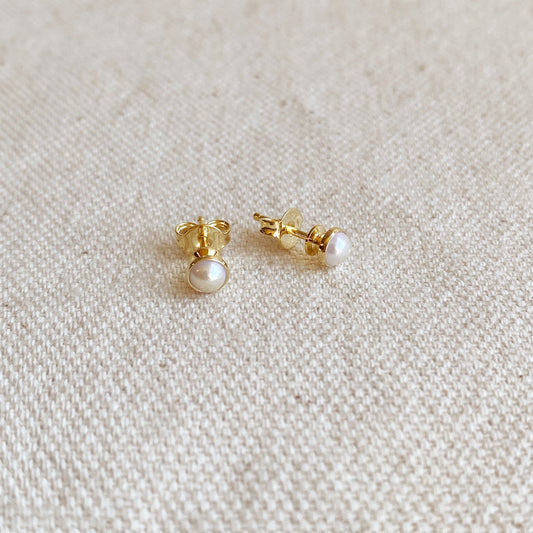 18k Gold Filled 4mm Simulated Pearl Stud Earrings