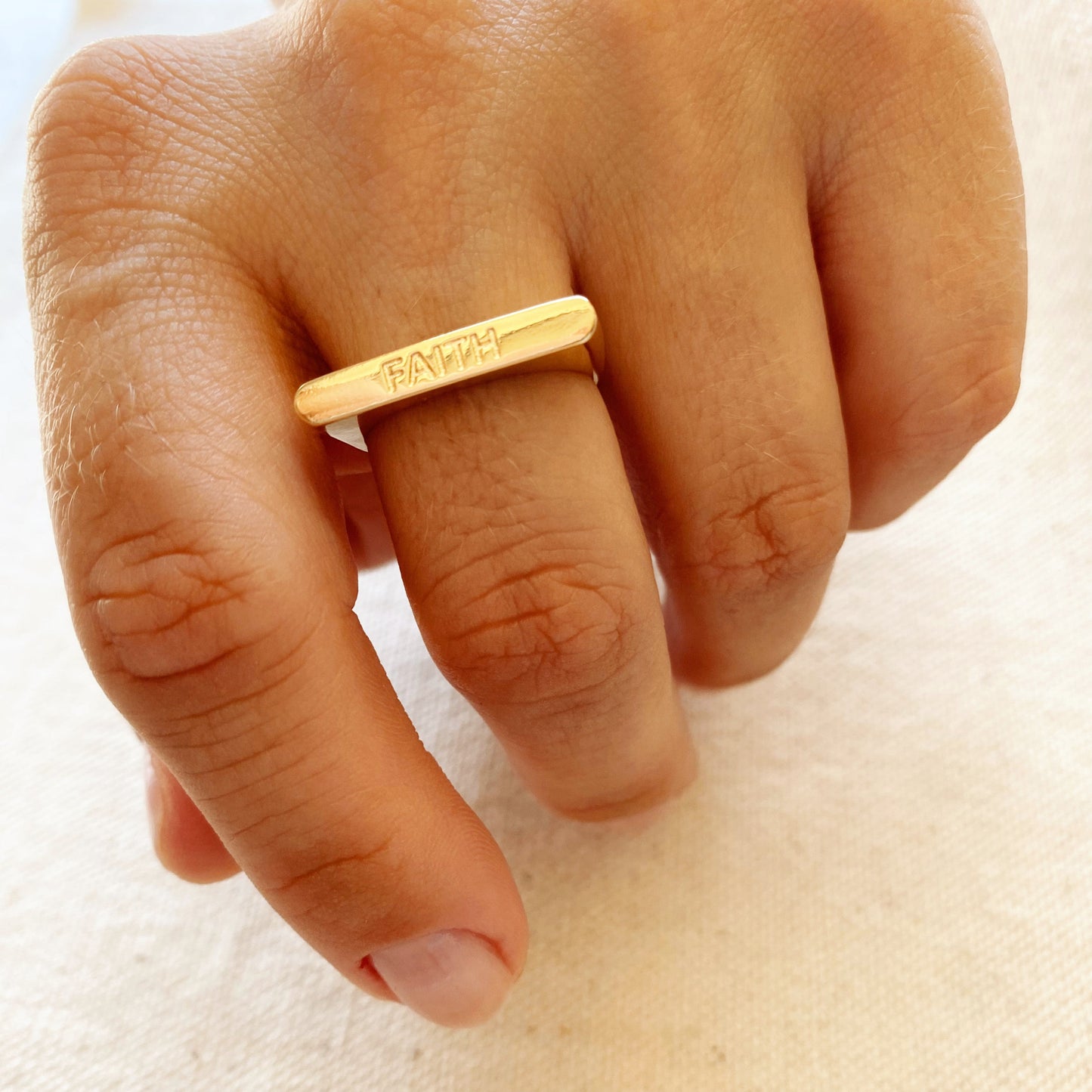 GoldFi 18k Gold Filled Faith Engraved Stackable Ring