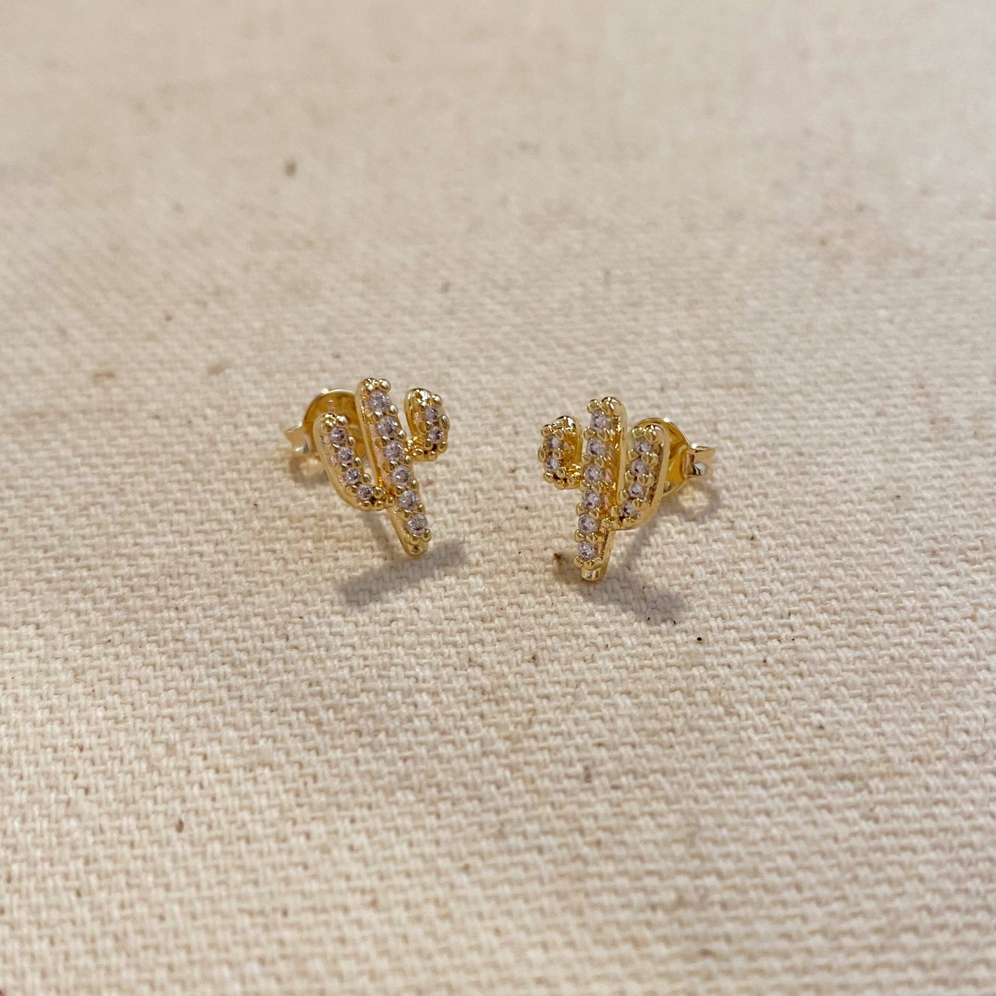 18k Gold Filled Cactus Stud Earrings With Micro Cubic Zirconia Stones