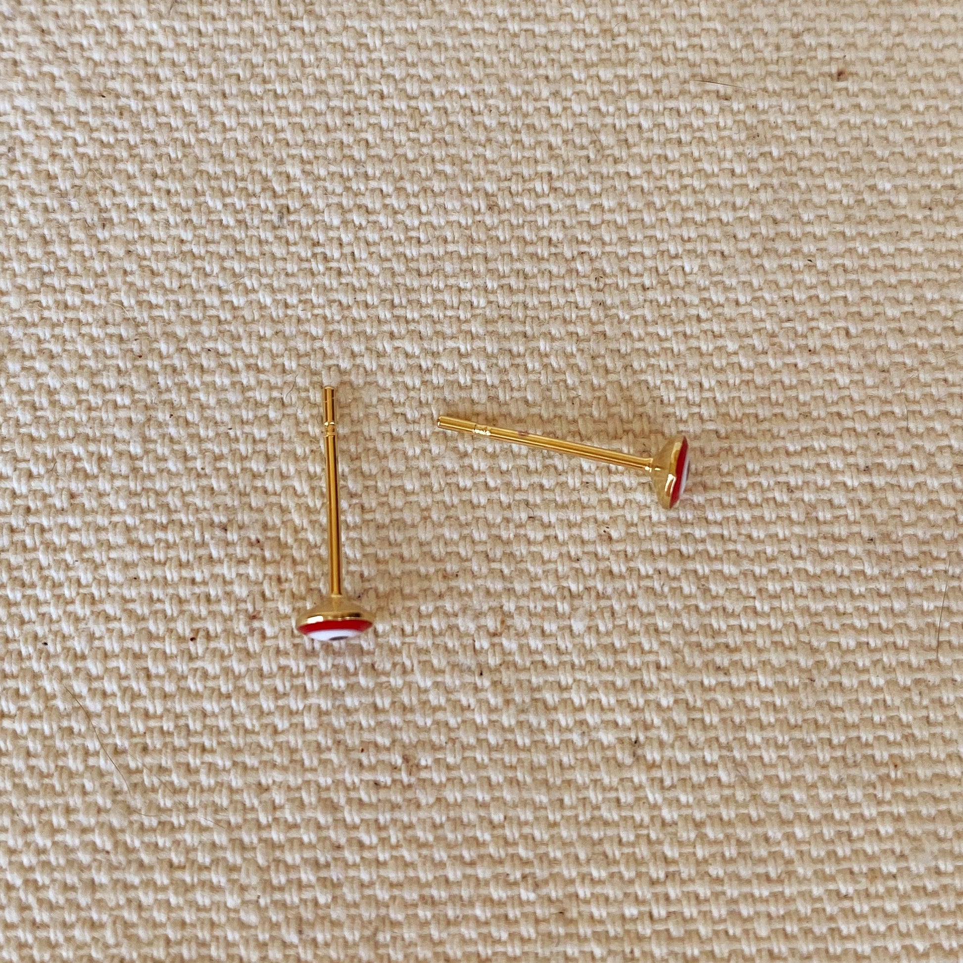 GoldFi 18k Gold Filled Tiny Red Evil Eye Stud Earrings