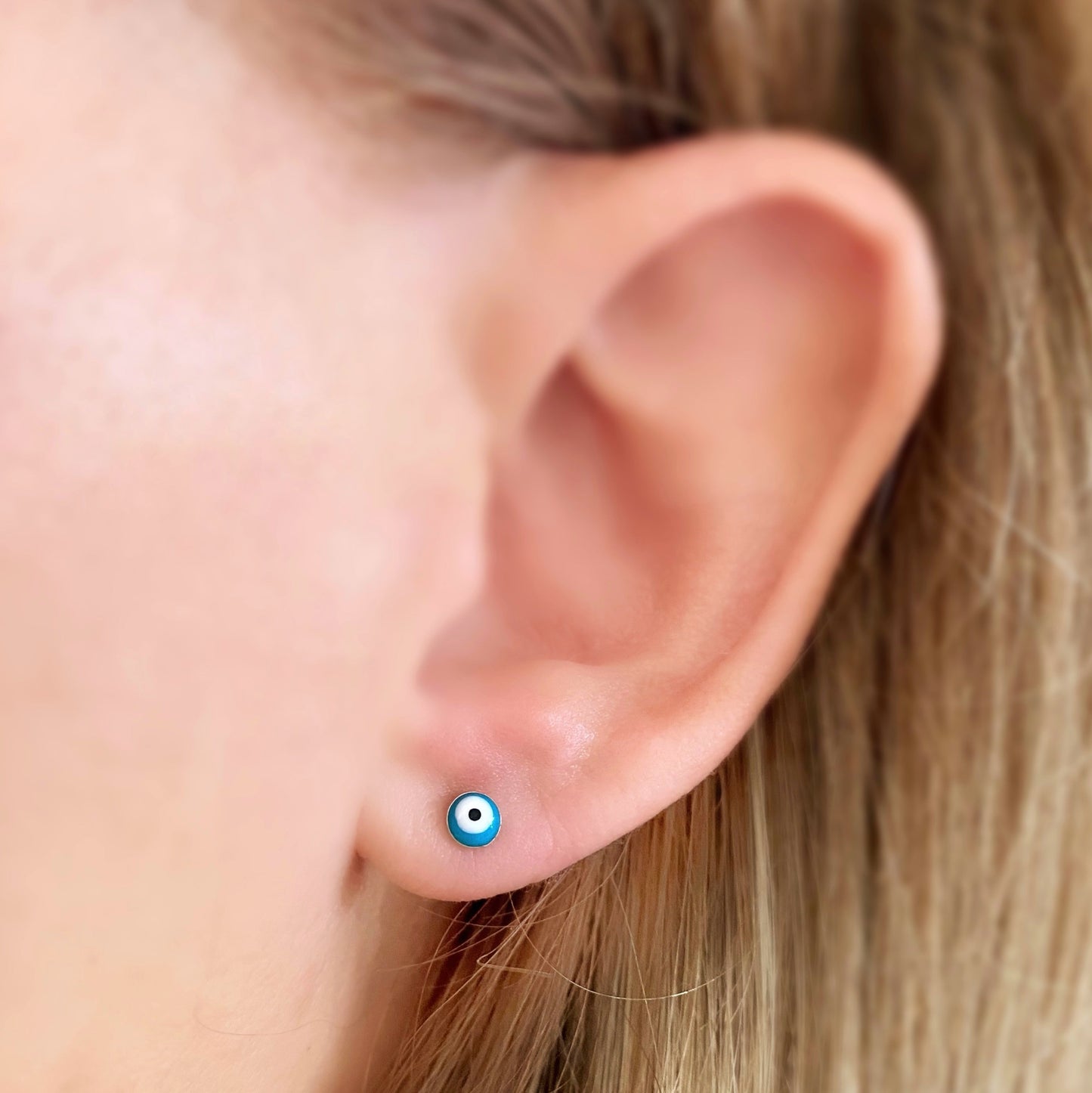 GoldFi 18k Gold Filled Tiny Aqua Evil Eye Stud Earrings