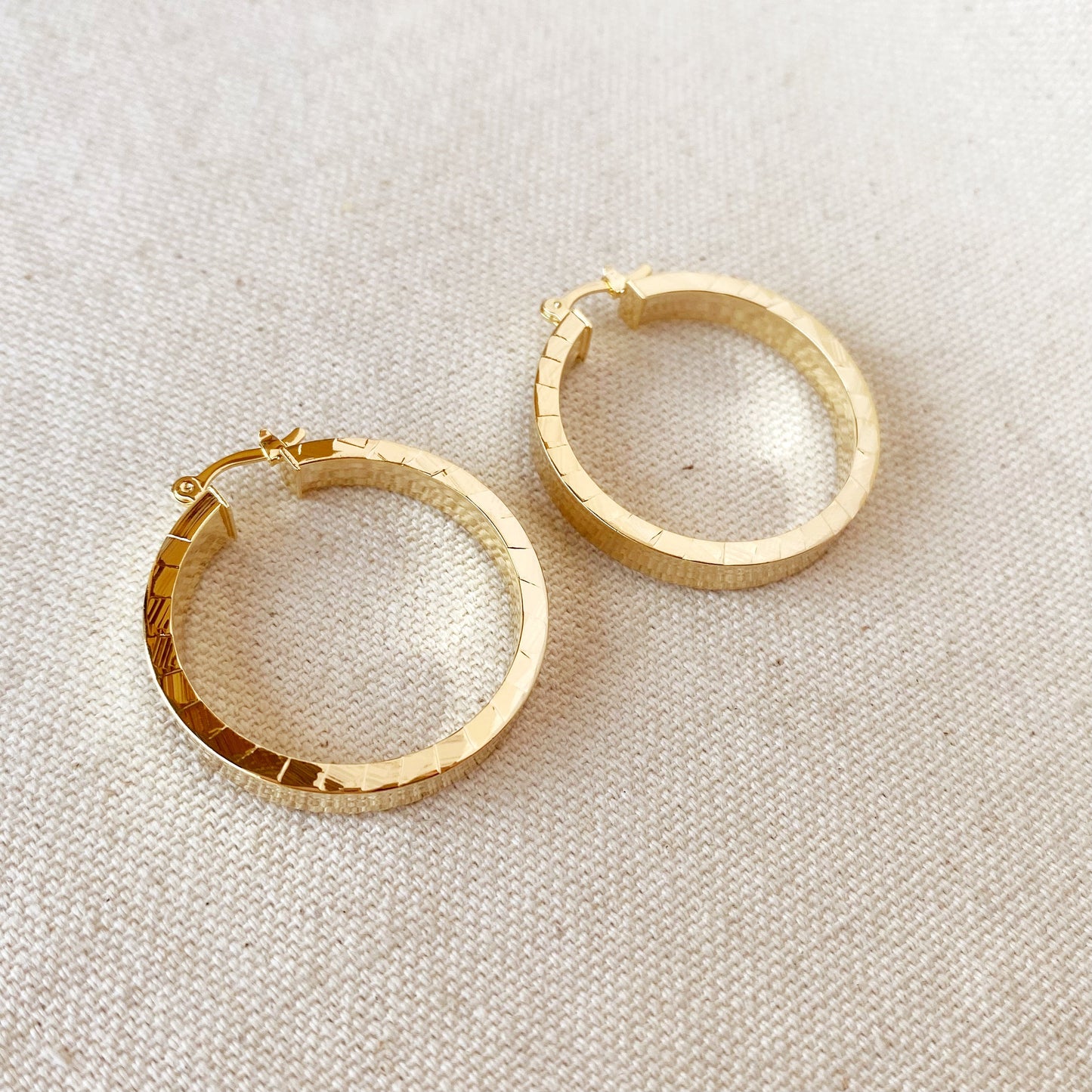 18K Gold Filled 35mm Flat Hoop With Scalloped Side Detail