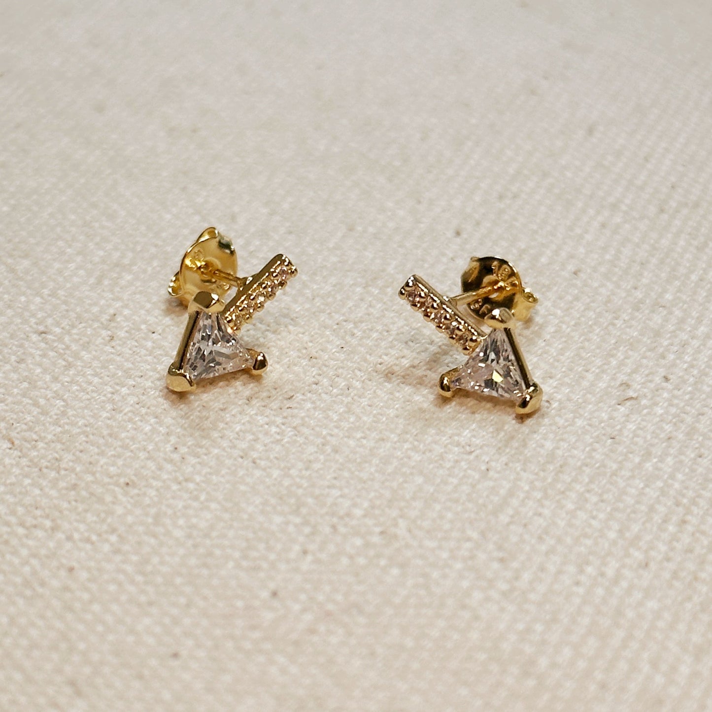 CZ Bar Triangle Stud Earrings