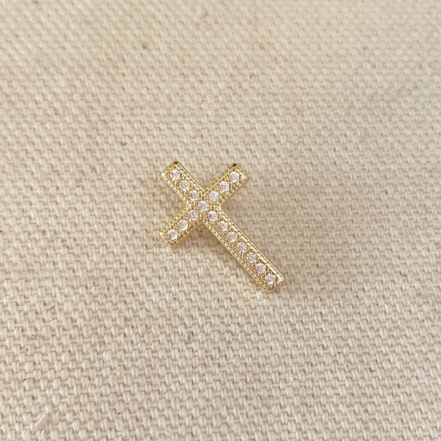 18k Gold Filled Cross Pendant With Micro Cubic Zircon Stones