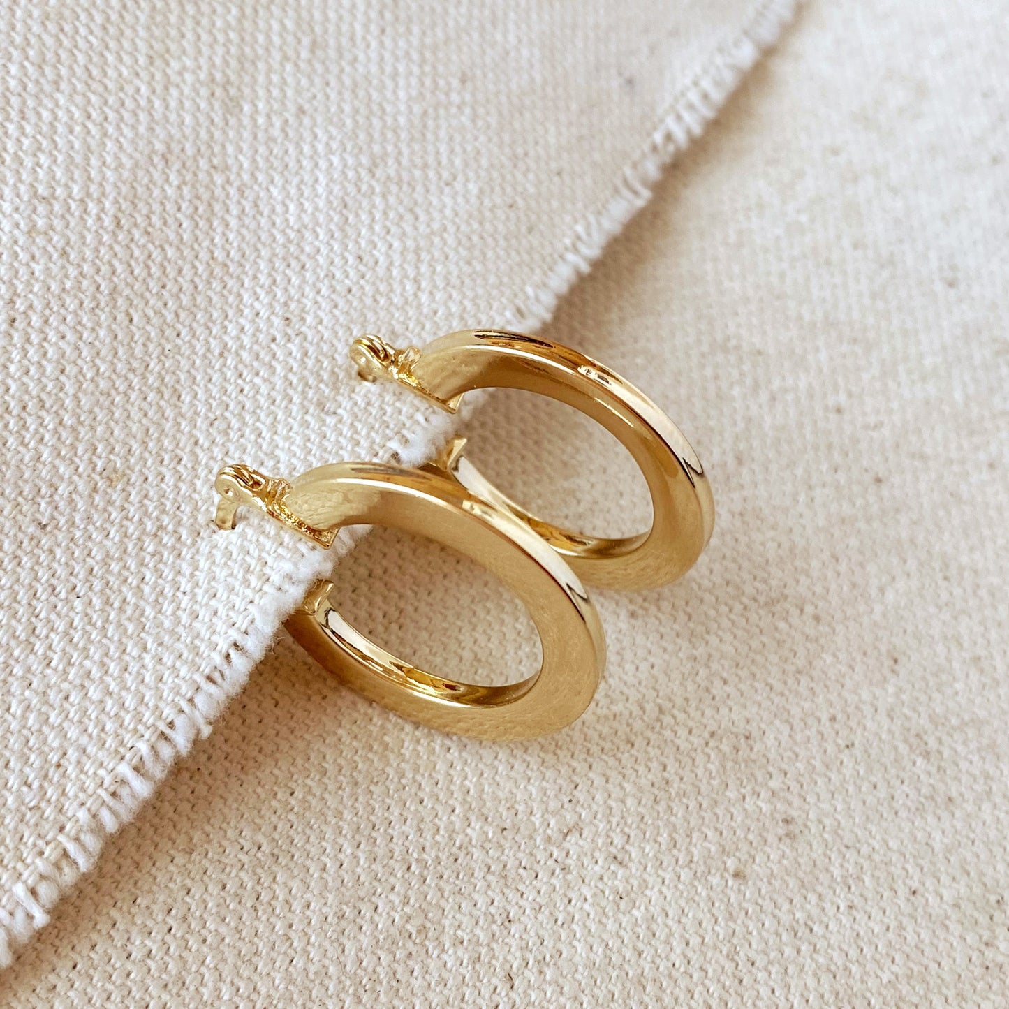 18k Gold Filled Flat Hoop Earrings