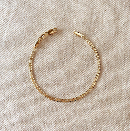 18k Gold Filled 2.5mm Flat Figaro Chain Bracelet