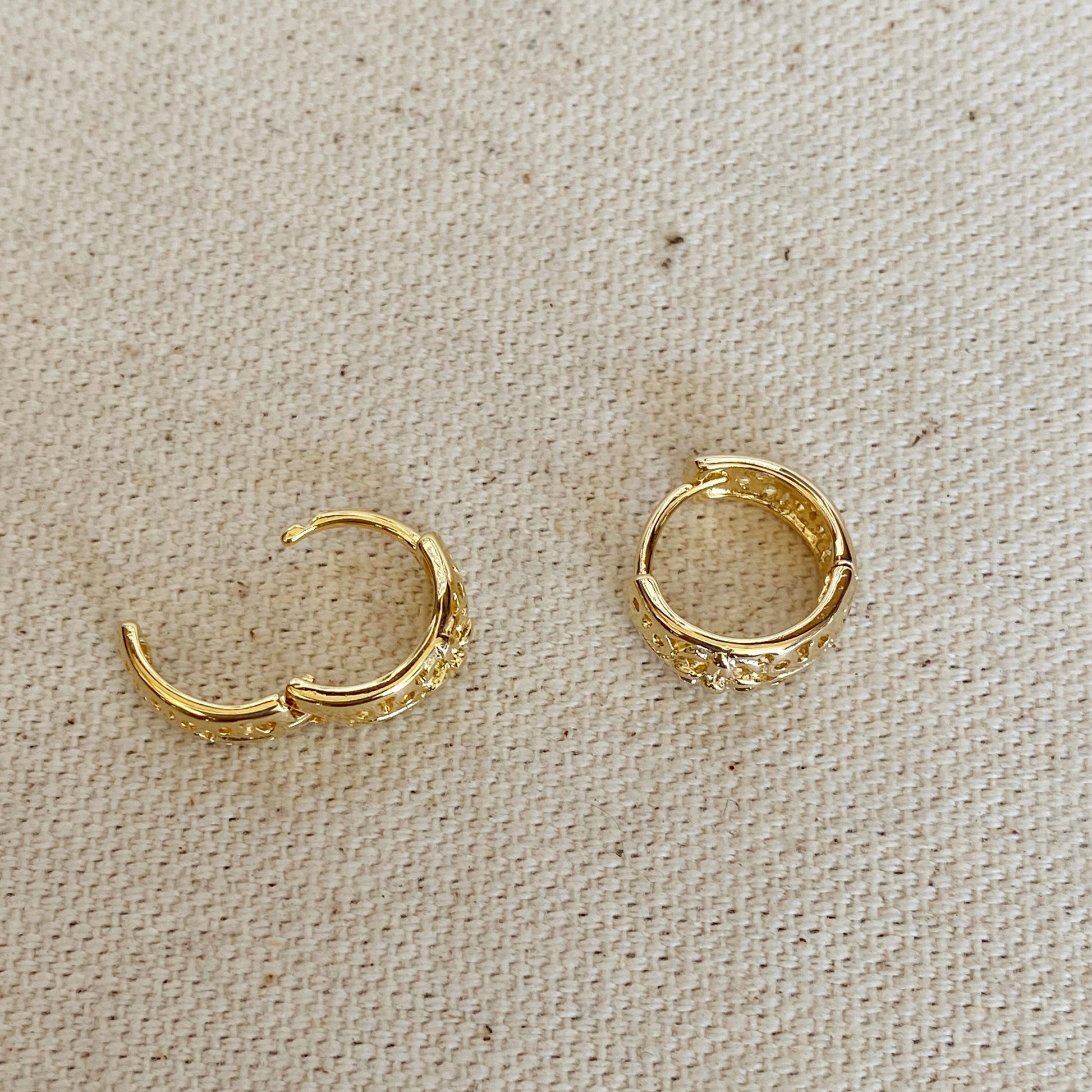 GoldFi 18k Gold Filled Vintage Flower Clicker Hoop Earrings