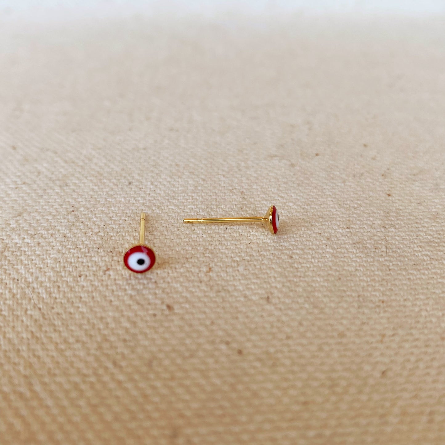 GoldFi 18k Gold Filled Tiny Red Evil Eye Stud Earrings