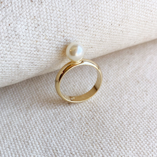 18k Gold Filled Solitaire Pearl Ring