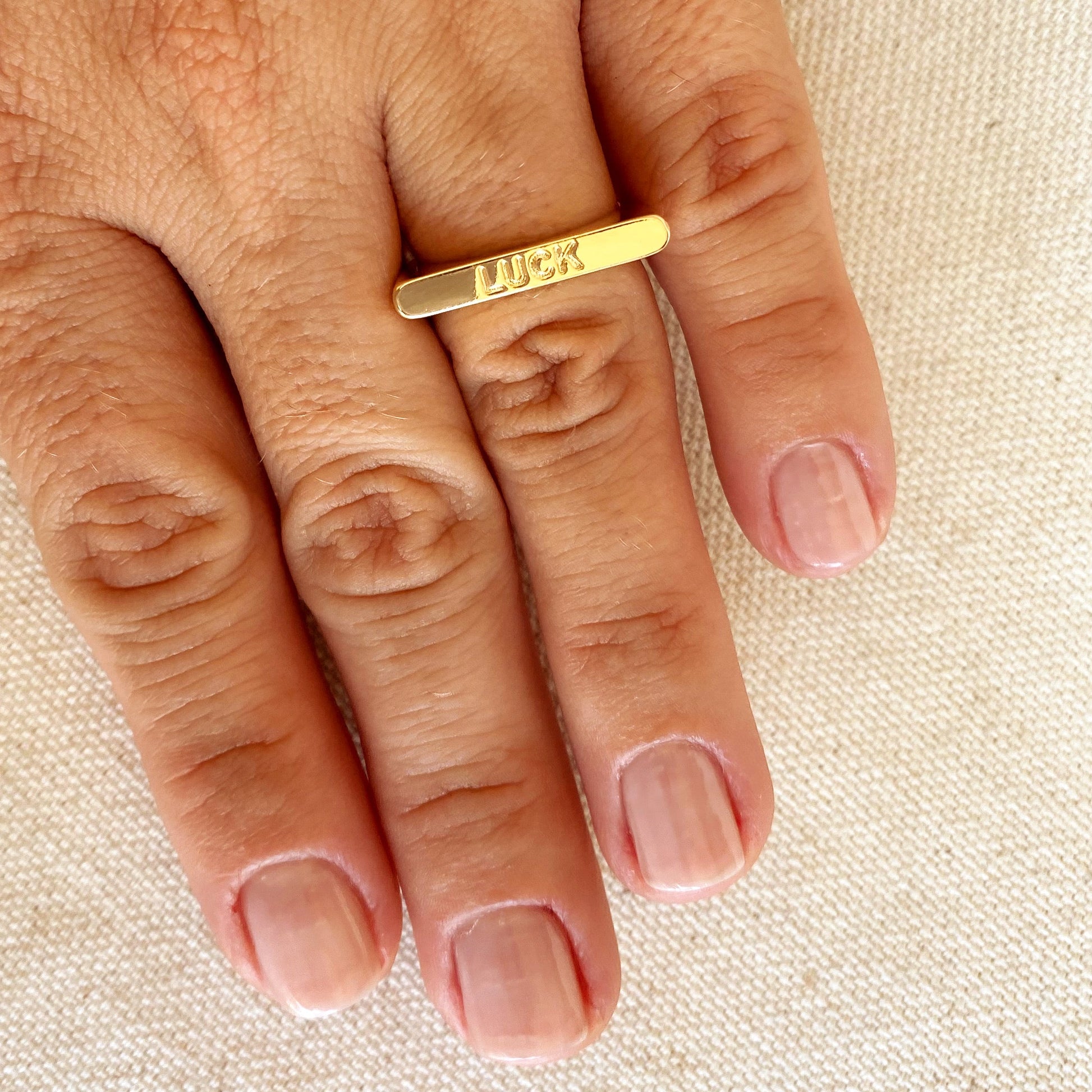 GoldFi 18k Gold Filled Luck Engraved Stackable Ring