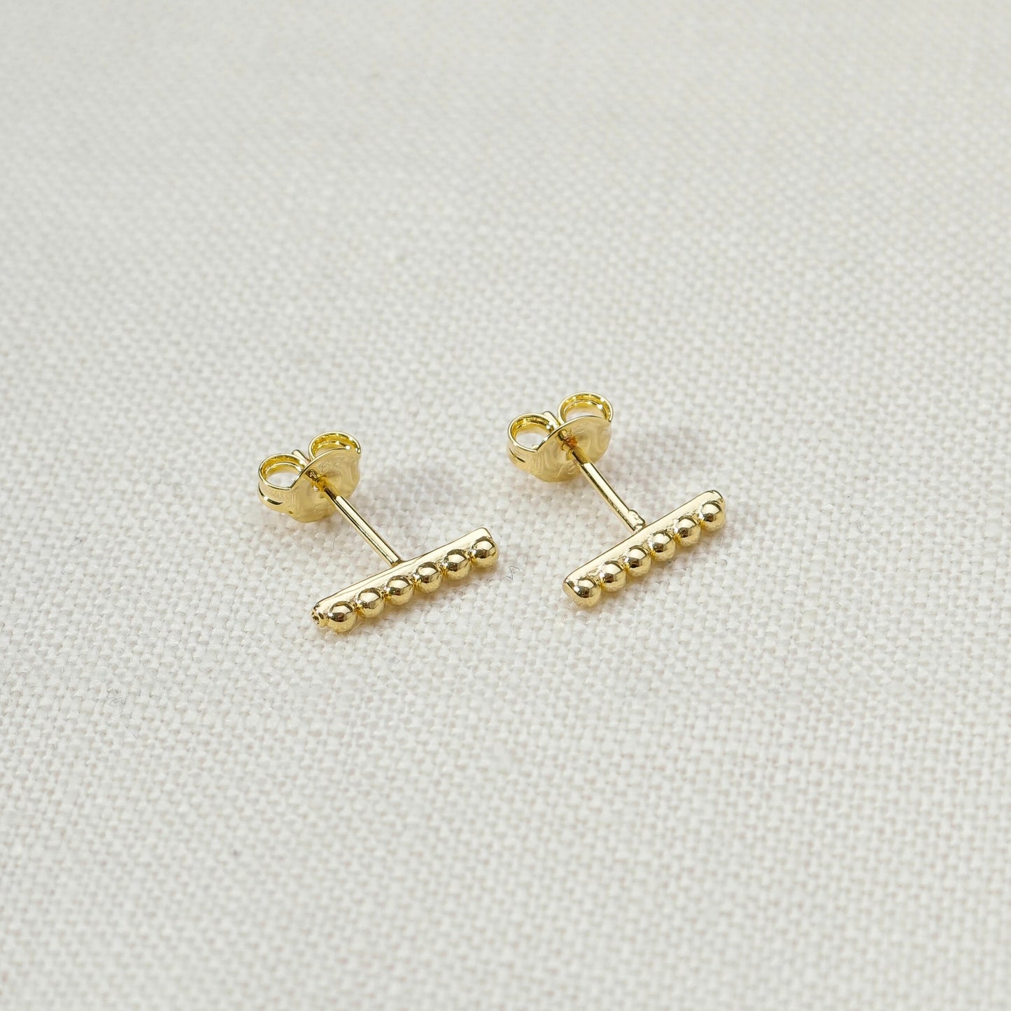 18k Gold Filled Beaded Bar Stud Earrings