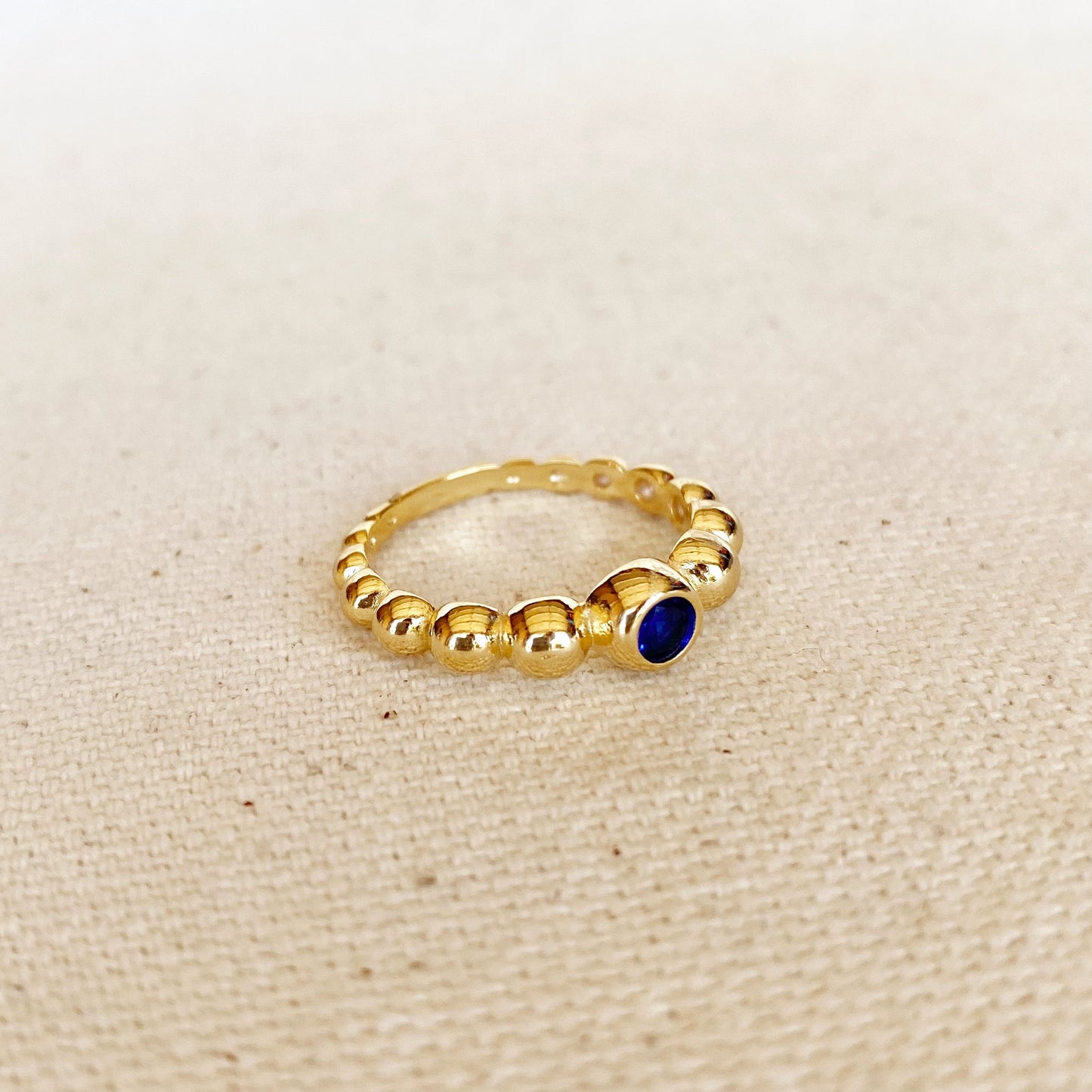 GoldFi 18k Gold Filled Beaded Blue Cubic Zirconia Bezel Ring