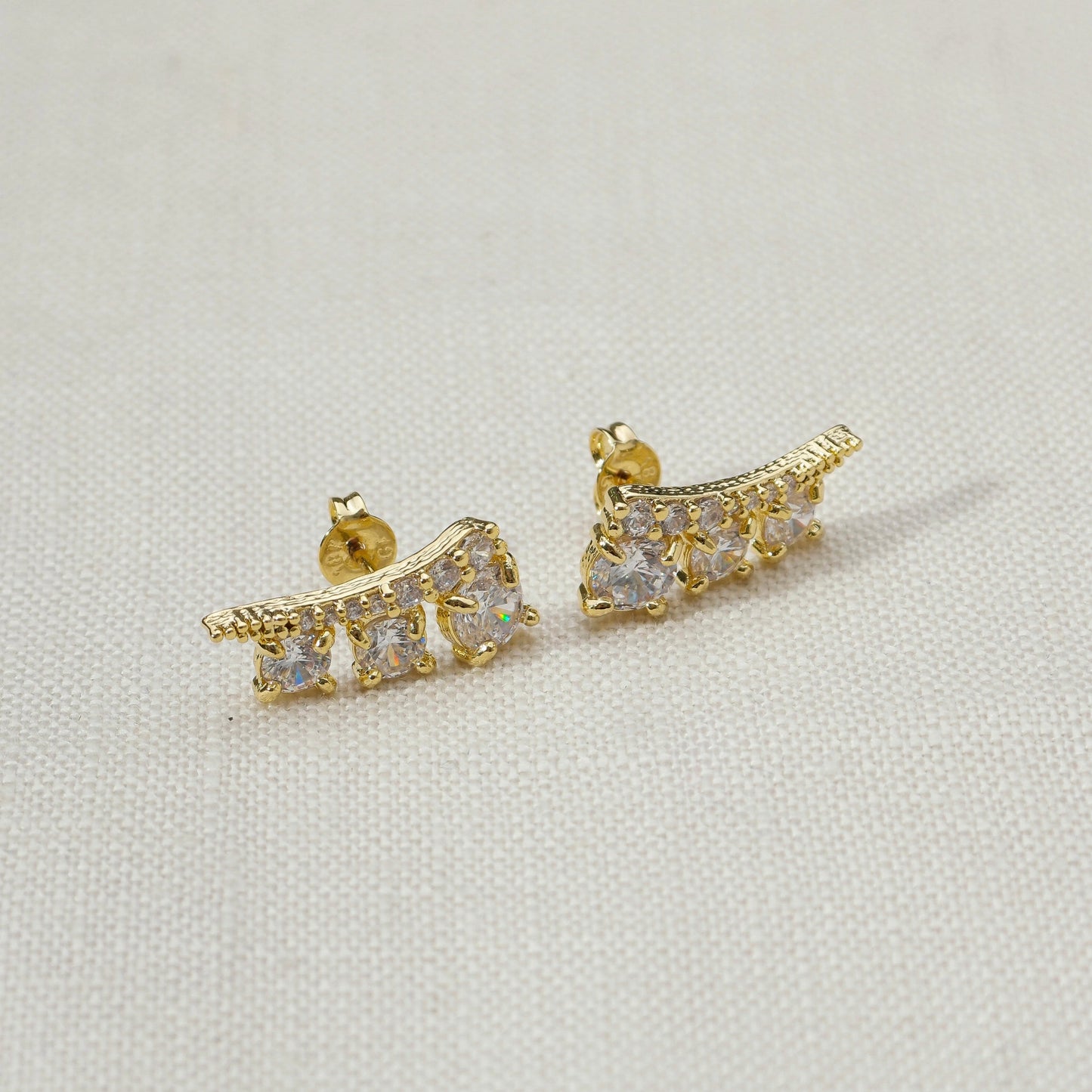 18k Gold Filled Triple Stone Clear Ear Climber Earrings