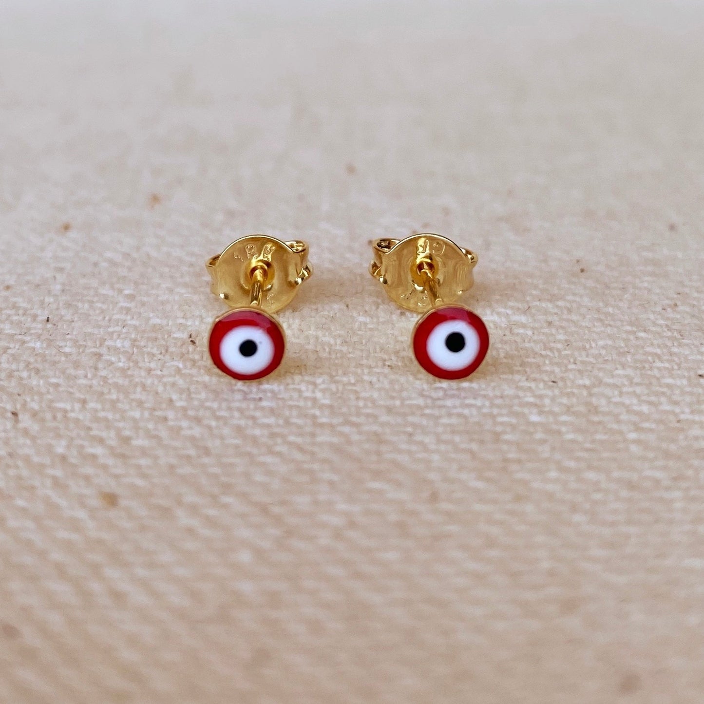 GoldFi 18k Gold Filled Tiny Red Evil Eye Stud Earrings