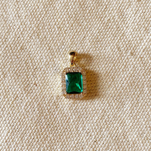 18k Gold Filled Emerald Cubic Zirconia Cushion Cut Charm