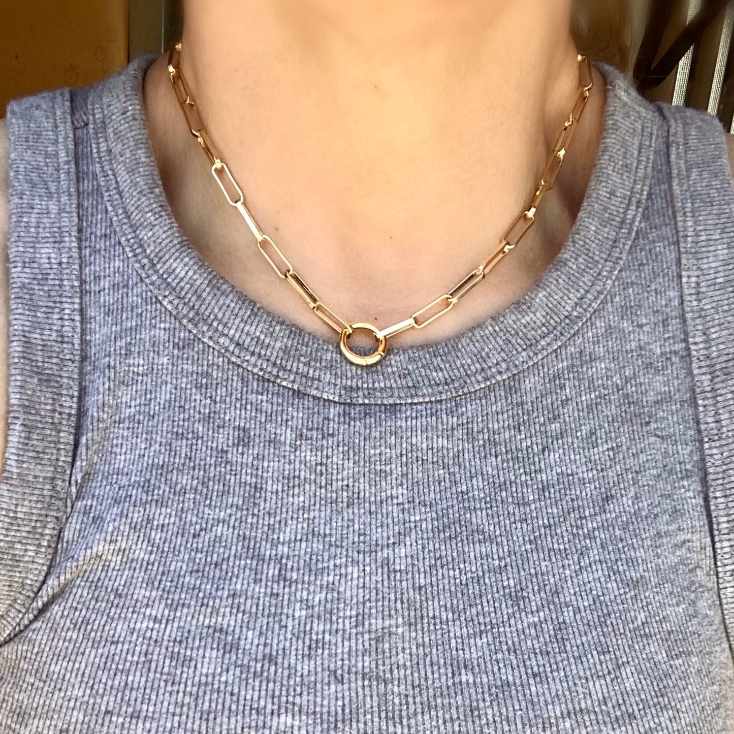 GoldFi 18k Gold Filled Paperclip Chain Necklace Featuring Carabine Clasp