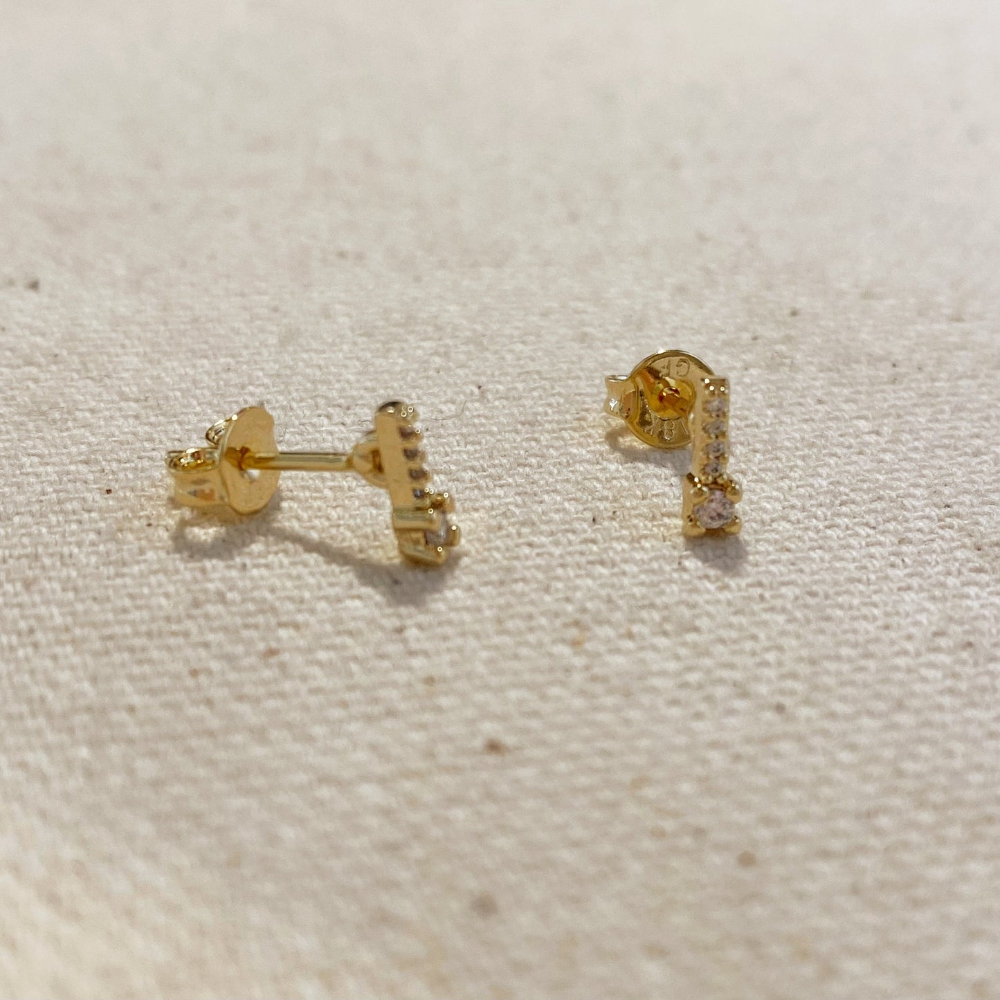 18k Gold Filled Bar Stud Earrings With Micro Cubic Zirconia Stones