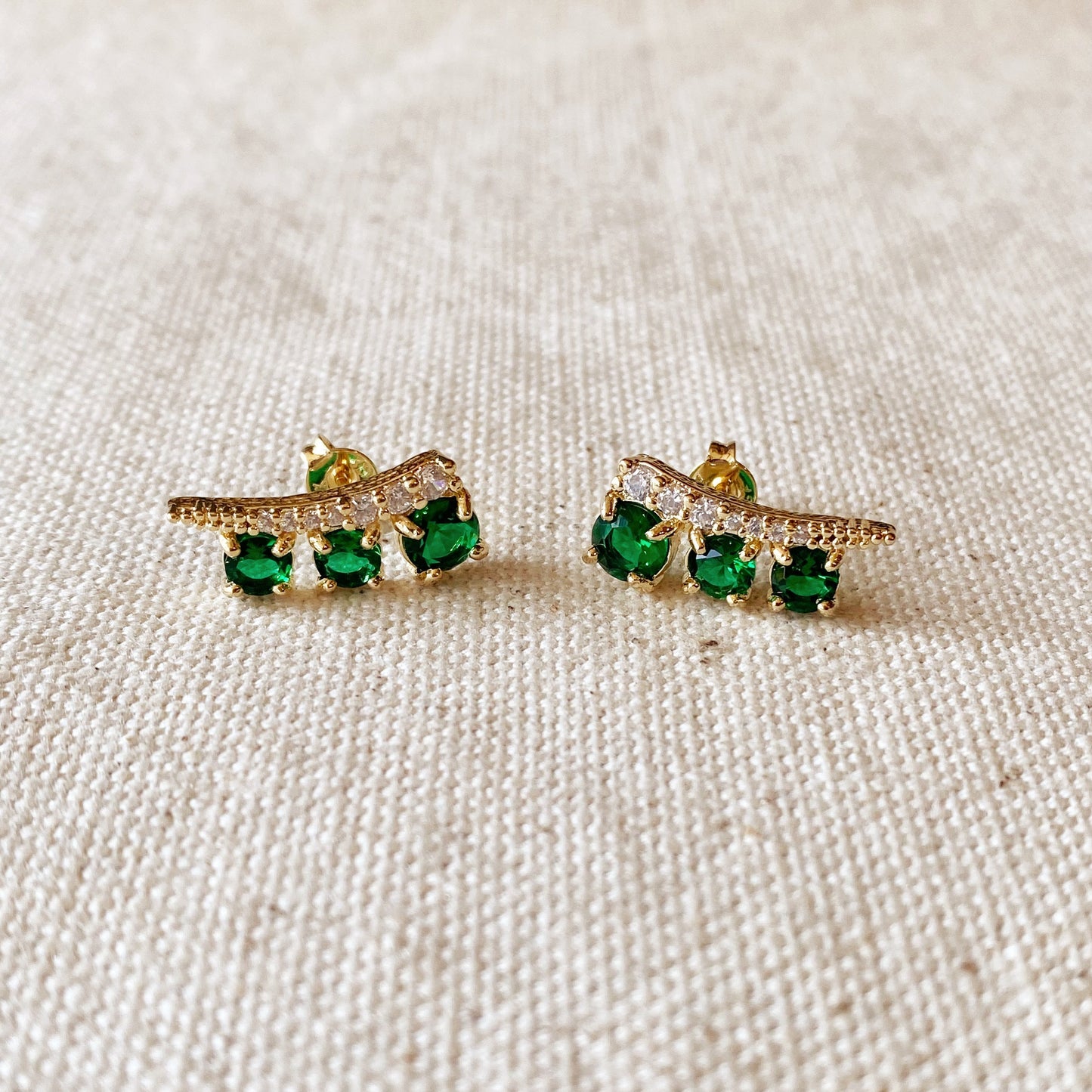 18k Gold Filled Triple Stone Emerald Ear Climber Earrings