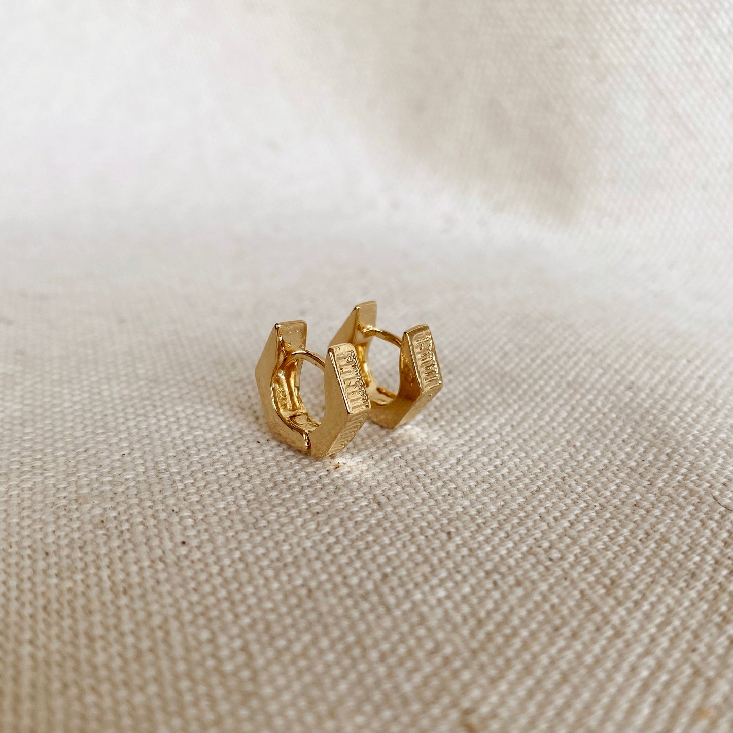 GoldFi 18k Gold Filled Textured Shaped Clicker Hoop Earrings