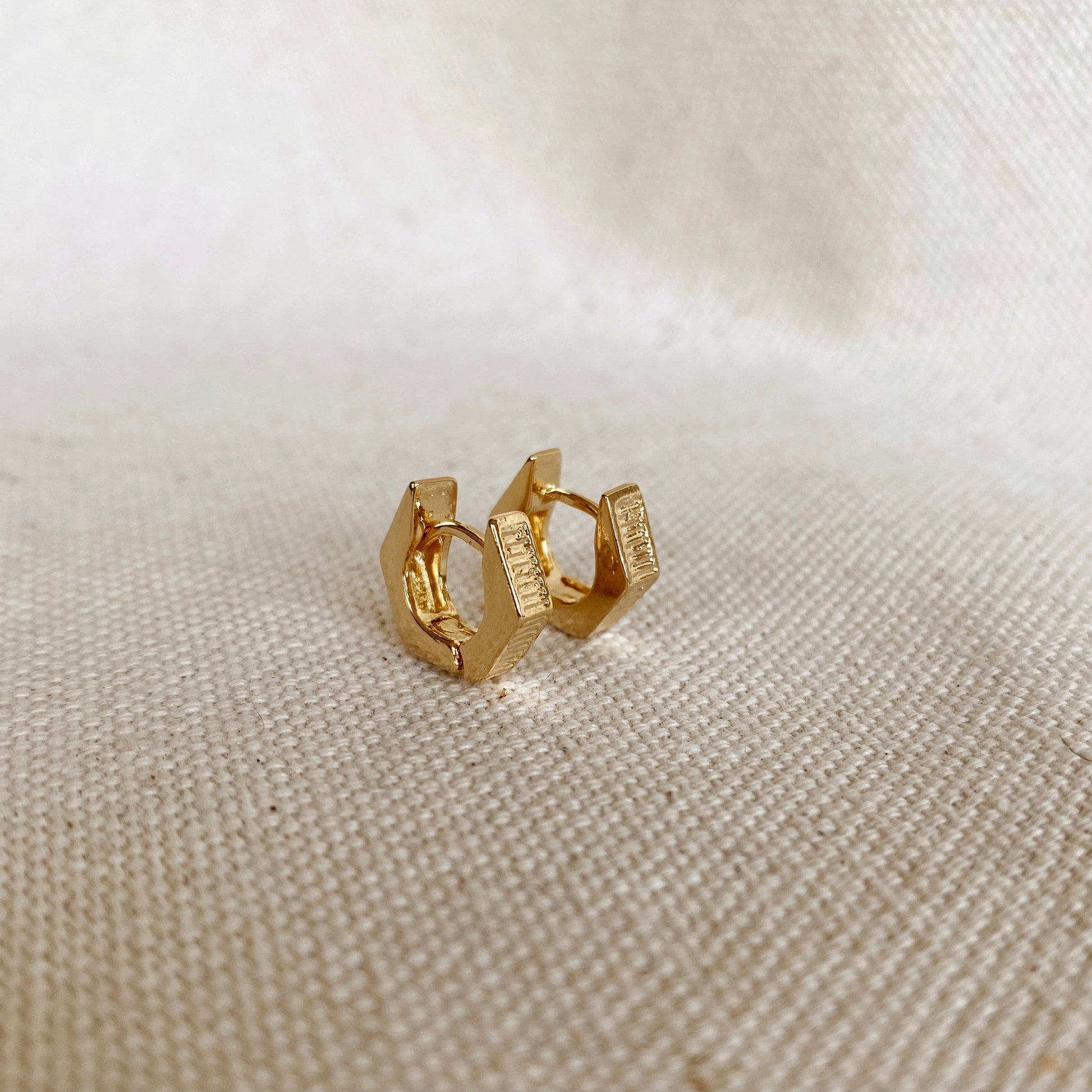 GoldFi 18k Gold Filled Textured Shaped Clicker Hoop Earrings