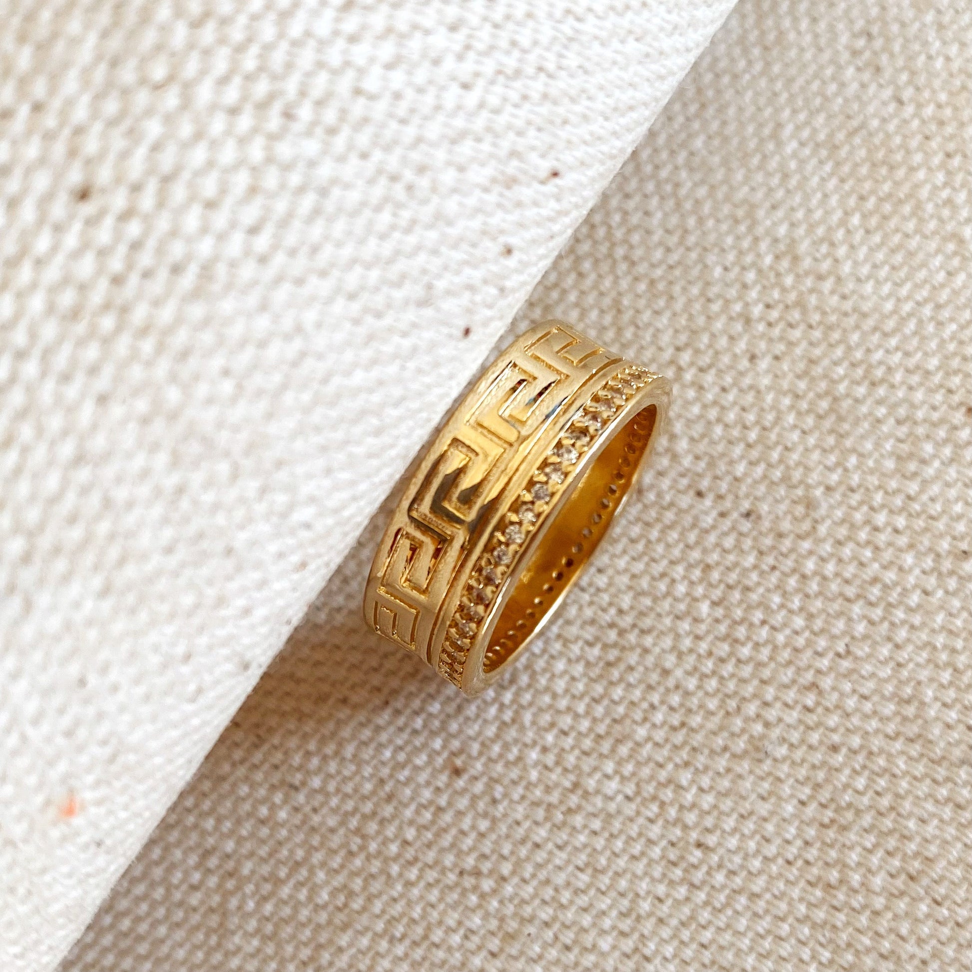 GoldFi 18k Gold Filled Greek Pattern Band Ring With Cubic Zirconia Detail