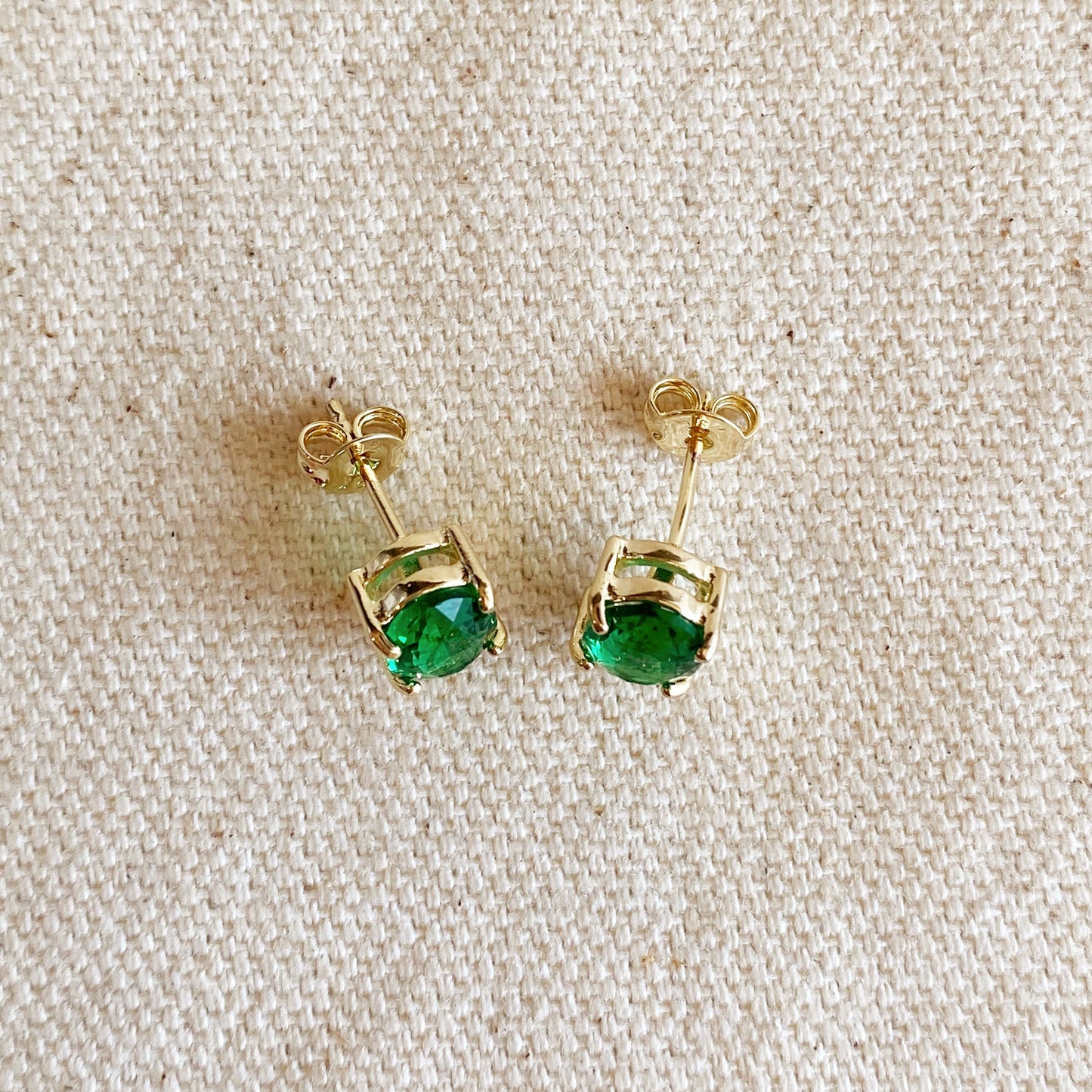 18k Gold Filled Oval Emerald Cubic Zirconia Stud Earrings