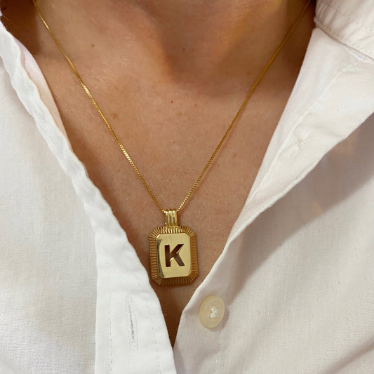 GoldFi 18k Gold Filled Initial Plate Pendant Letter K