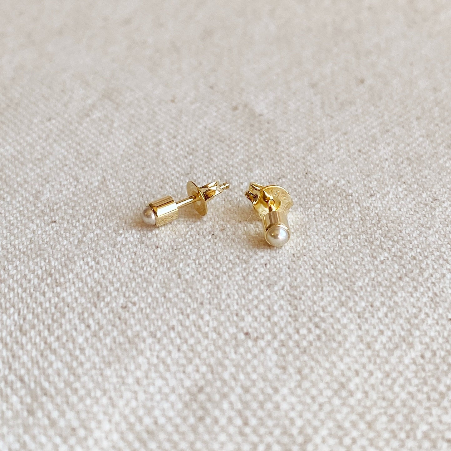 18k Gold Filled Mini Pearl Cabochon Stud Earrings